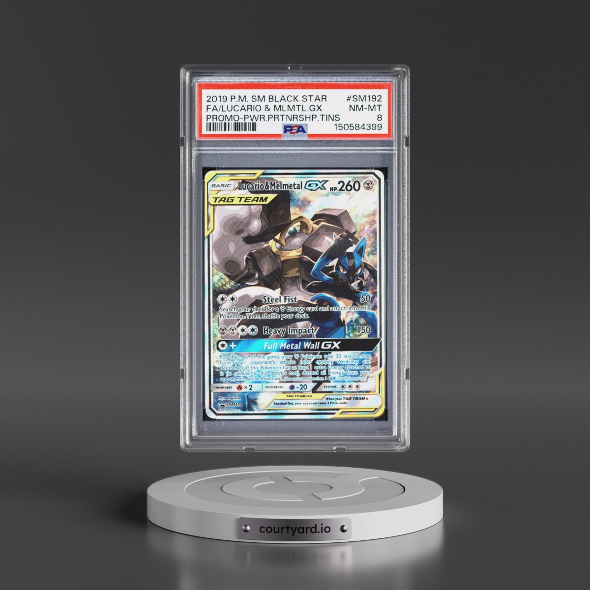 2019 Pokémon SM Black Star Promo #SM192 Lucario & Melmetal GX - Holo Full Art Power Partnership Tins (PSA 8 NM-MT)