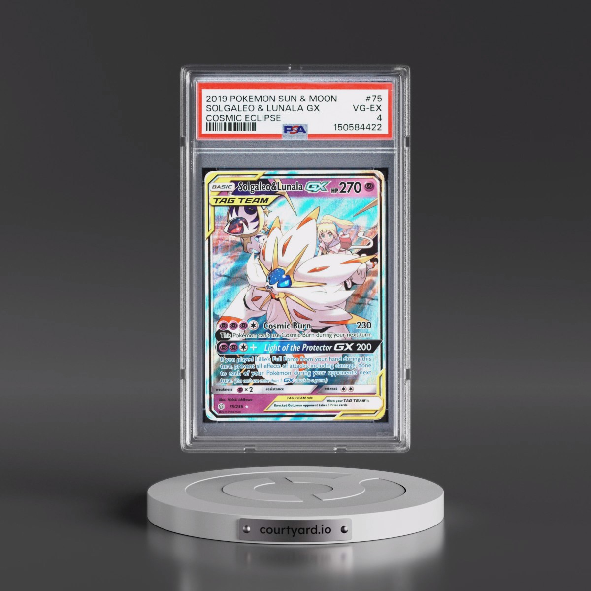 2019 Pokémon Sun & Moon Cosmic Eclipse #75 Solgaleo & Lunala GX - Holo (PSA 4 VG-EX)