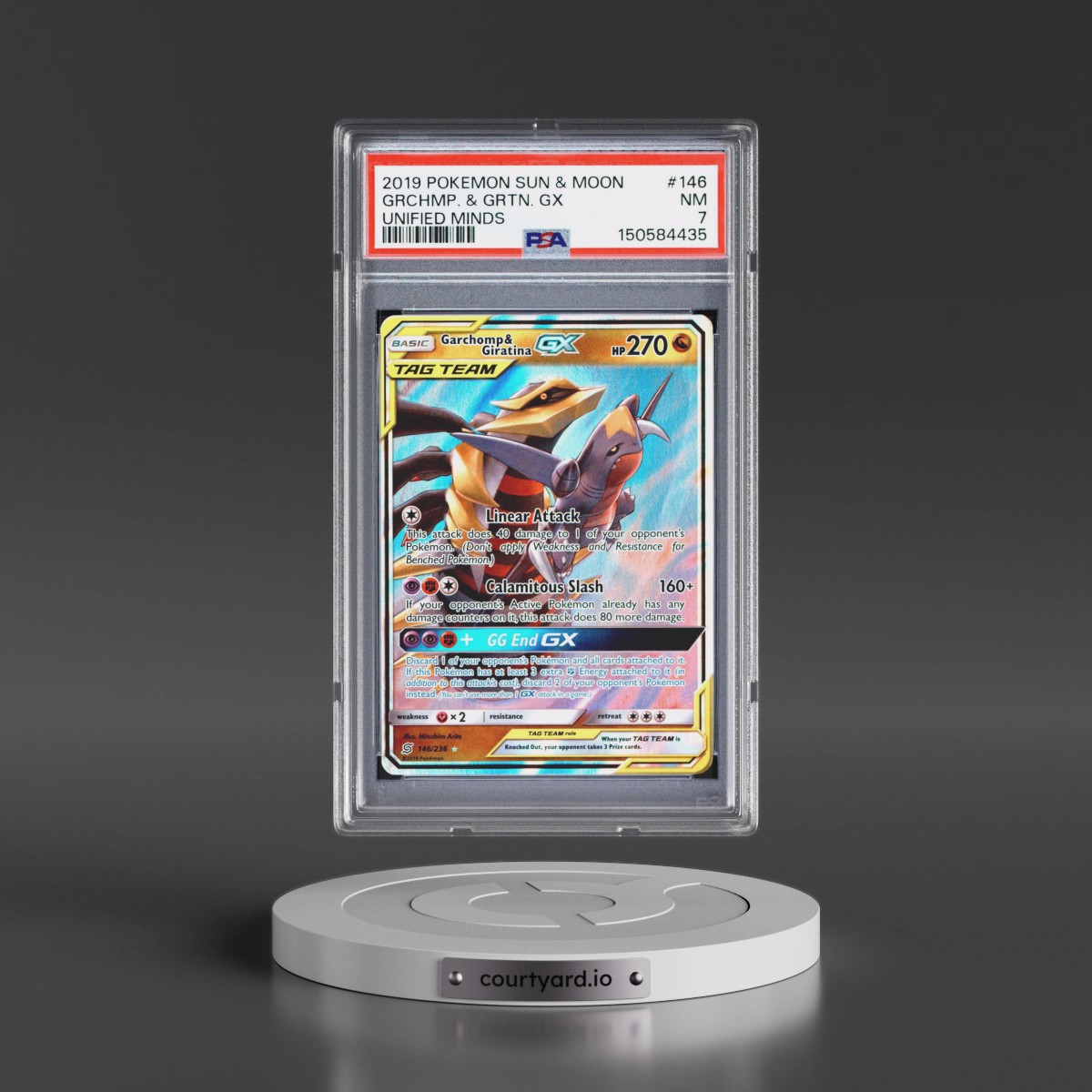 2019 Pokémon Sun & Moon Unified Minds #146 Garchomp & Giratina GX - Holo (PSA 7 NM)