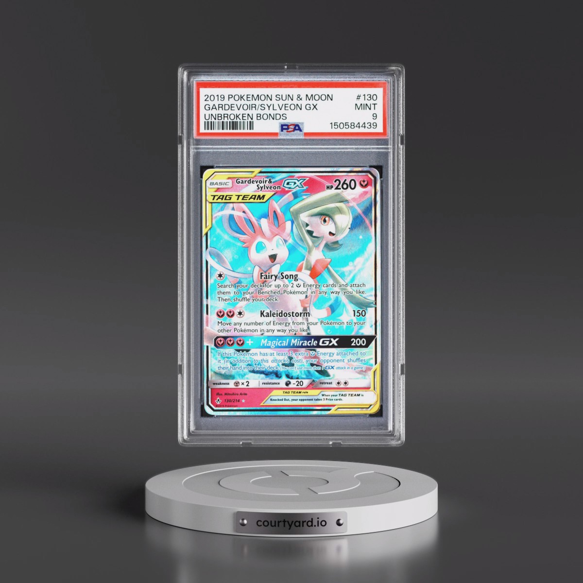 2019 Pokémon Sun & Moon Unbroken Bonds #130 Gardevoir & Sylveon GX - Holo (PSA 9 MINT)