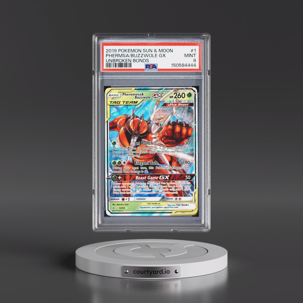 2019 Pokémon Sun & Moon Unbroken Bonds #1 Pheromosa & Buzzwole GX - Holo (PSA 9 MINT)