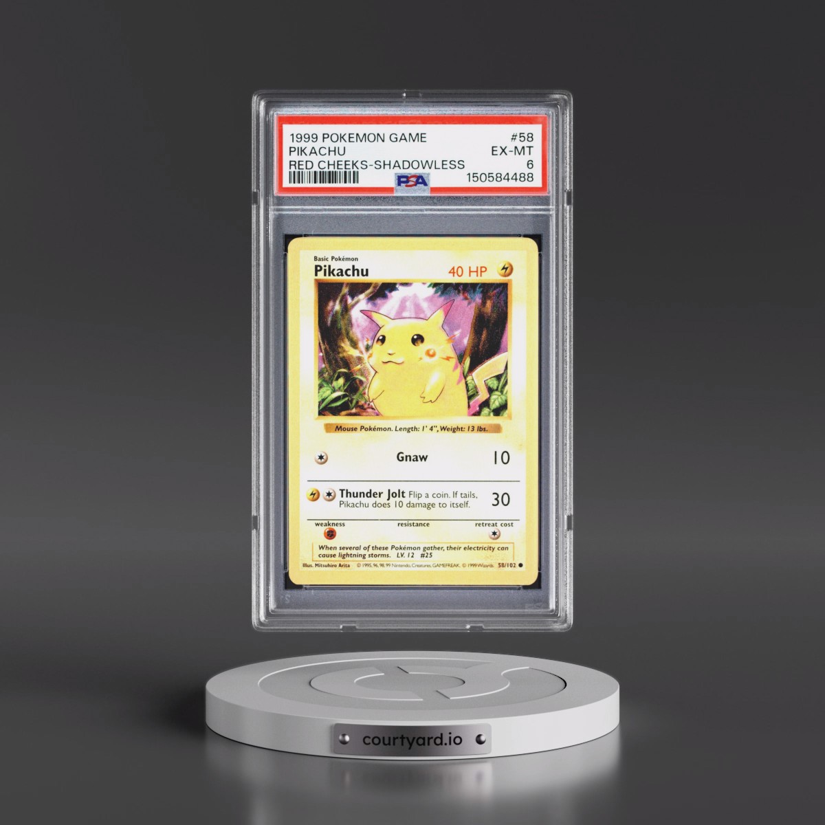 1999 Pokémon Game #58 Pikachu - Shadowless Red Cheeks (PSA 6 EX-MT)