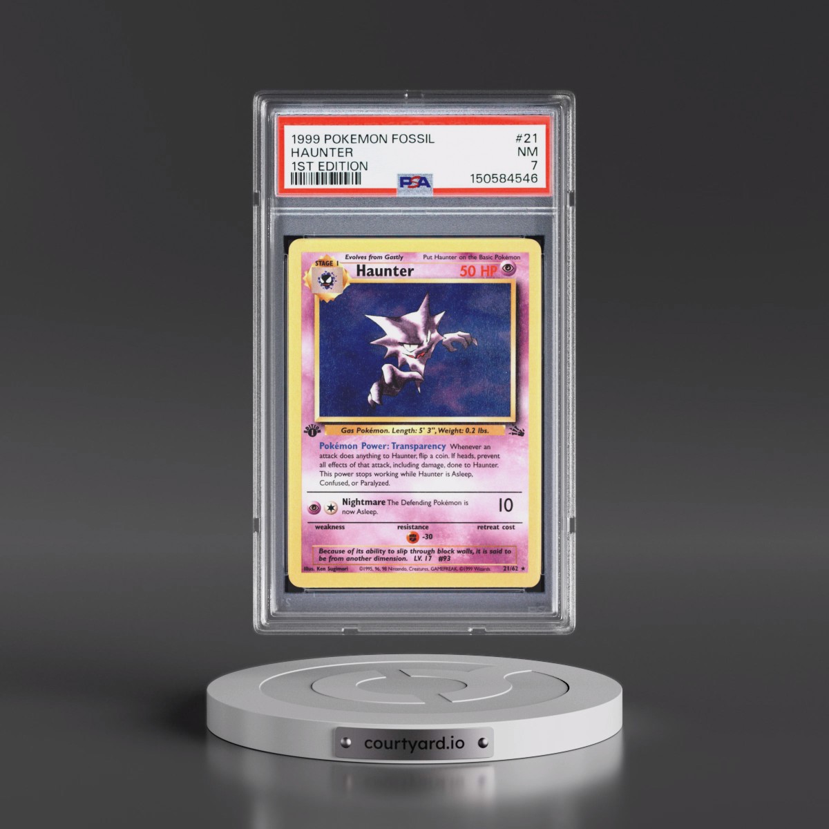 1999 Pokémon Fossil #21 Haunter - 1st Edition (PSA 7 NM)