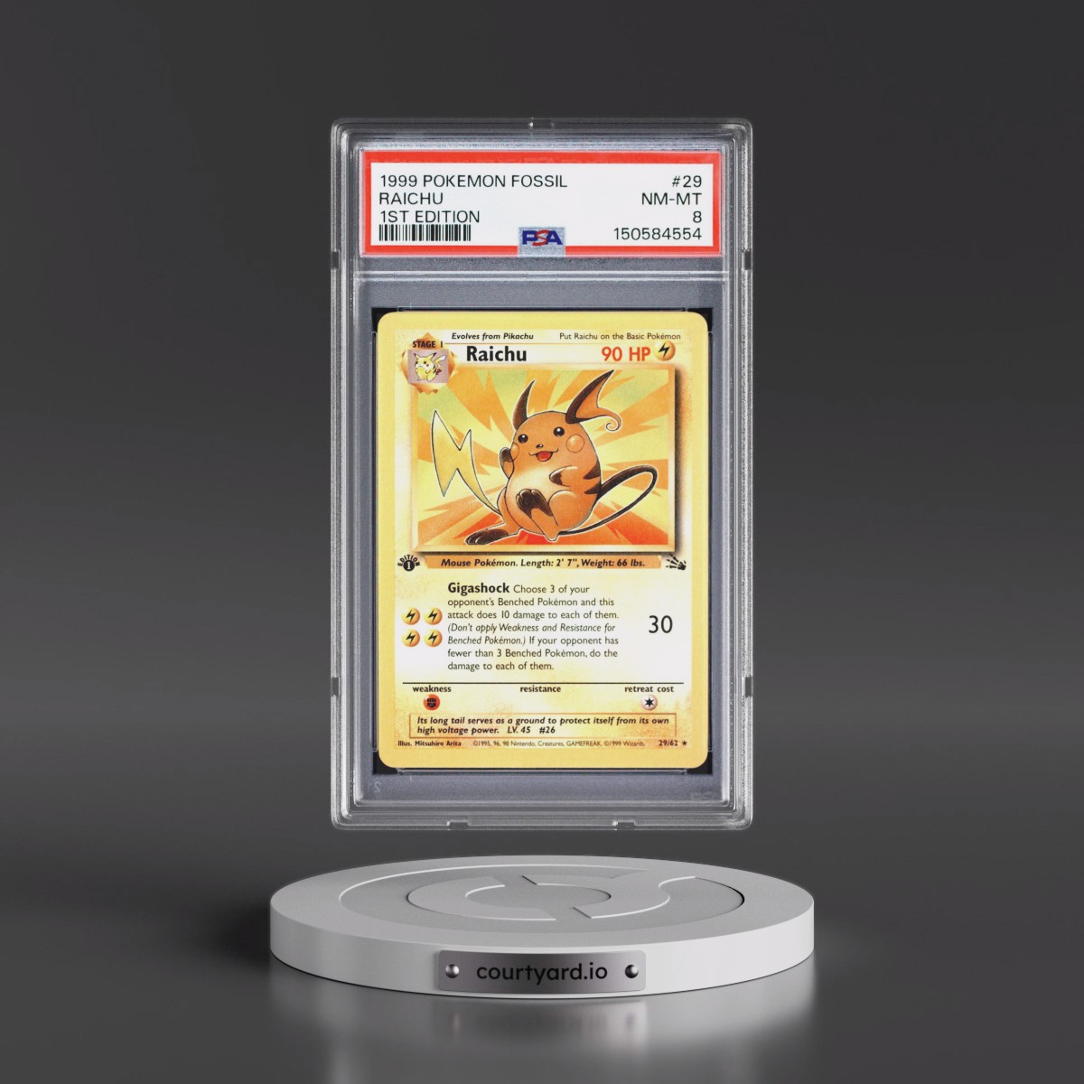 1999 Pokémon Fossil #29 Raichu - 1st Edition (PSA 8 NM-MT)