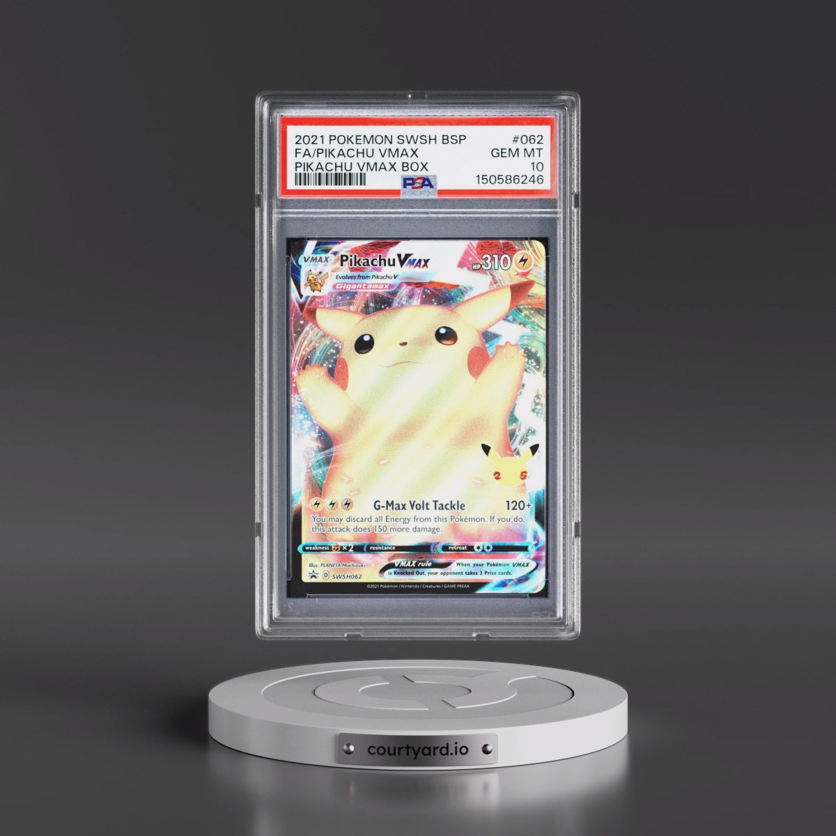 2021 Pokémon Swsh Black Star Promo #062 Pikachu Vmax - Full Art Pikachu Vmax Box (PSA 10 GEM MINT)