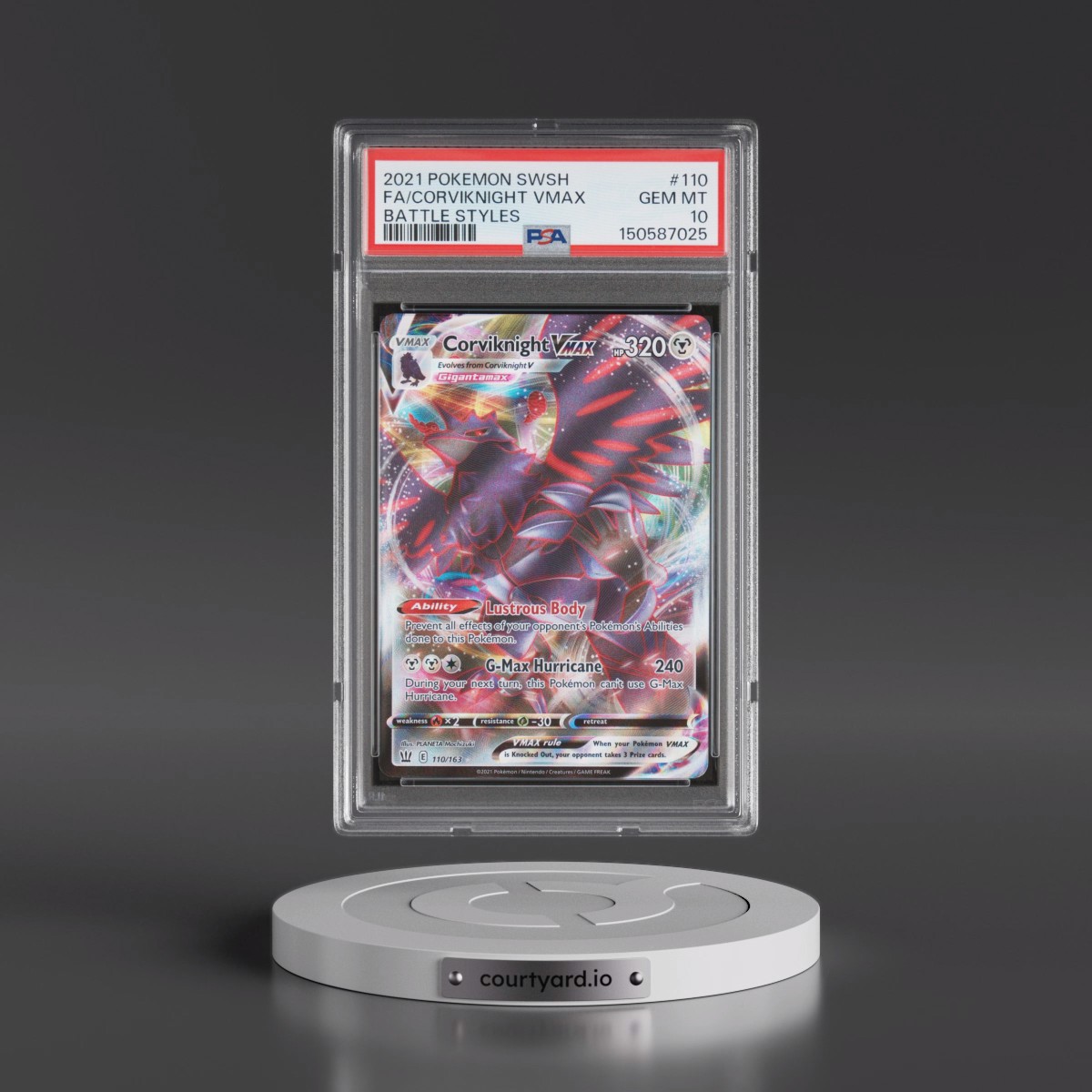 2021 Pokémon Sword & Shield Battle Styles #110 Corviknight Vmax - Full Art (PSA 10 GEM MINT)