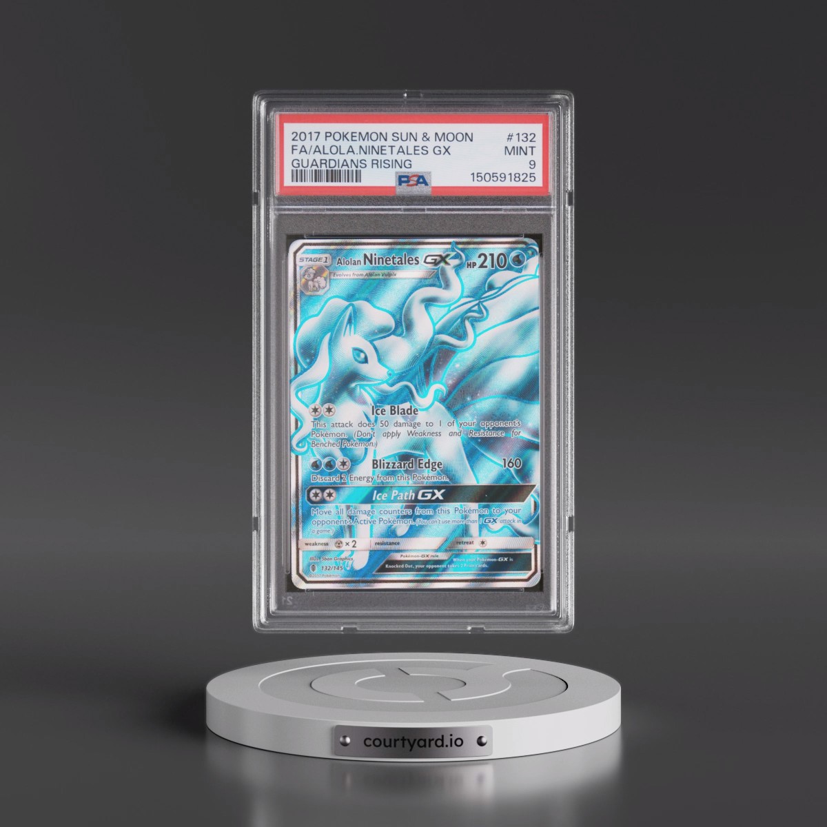 2017 Pokémon Sun & Moon Guardians Rising #132 Alolan Ninetales GX - Holo Full Art (PSA 9 MINT)