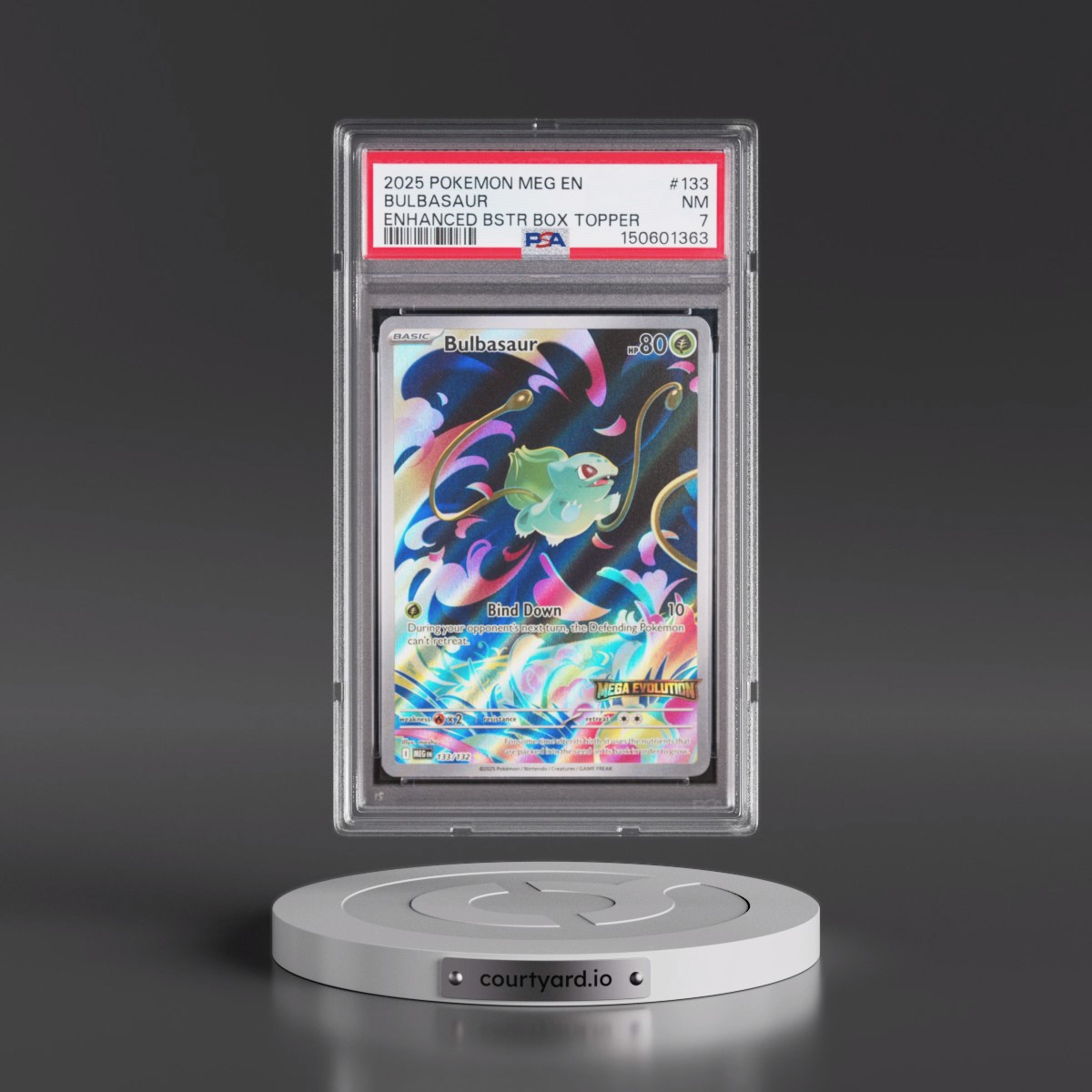 2025 Pokémon Meg EN-Mega Evolution #133 Bulbasaur - Enhanced Booster Box Topper (PSA 7 NM)