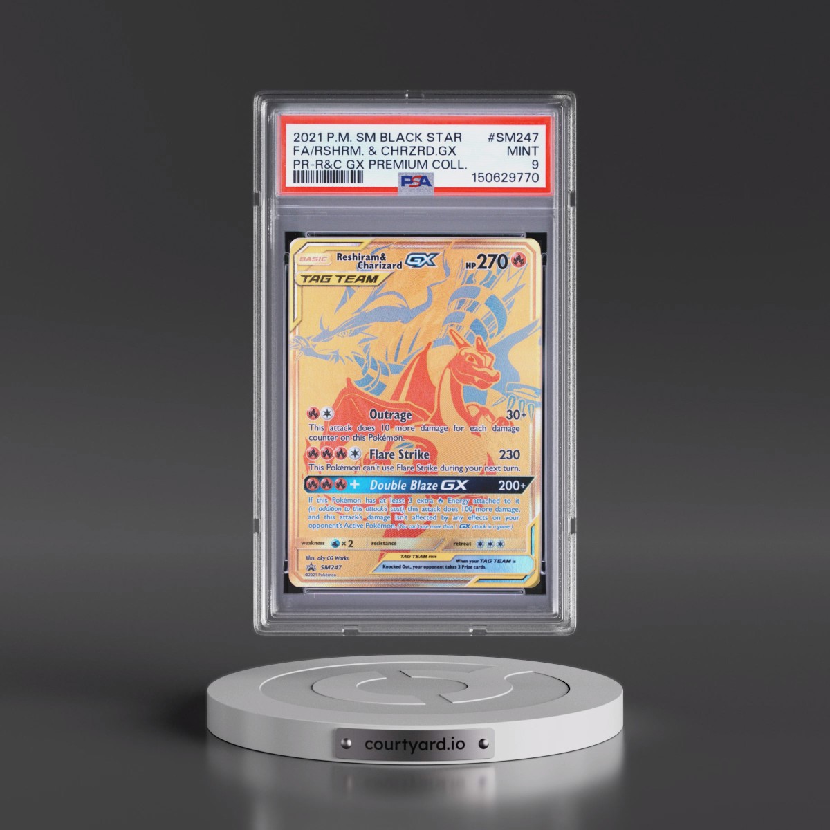 2021 Pokémon SM Black Star Promo #SM247 Reshiram & Charizard GX - Holo Full Art Reshiram & Charizard GX Premium Collection (PSA 9 MINT)