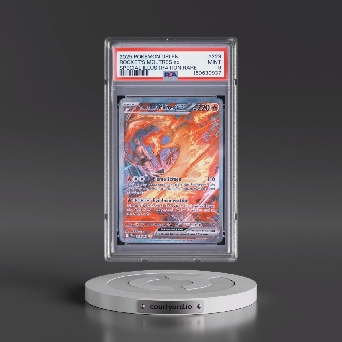 2025 Pokémon Dri EN-Destined Rivals Team Rocket's Moltres EX - Holo Special Illustration Rare #229 PSA 9