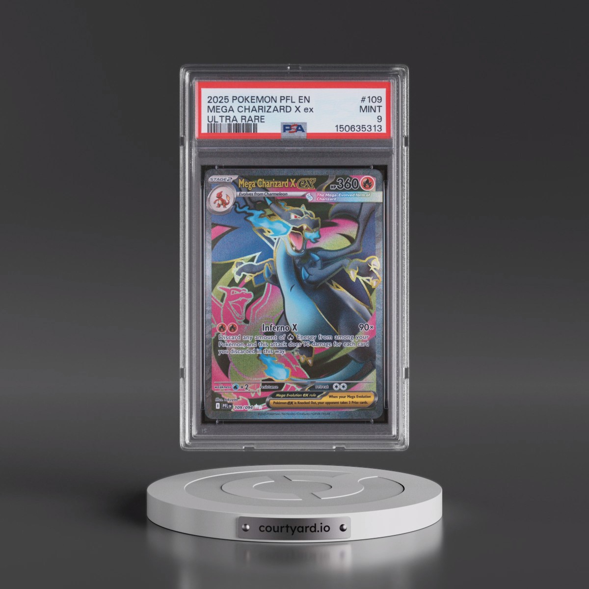 2025 Pokémon Pfl EN-Phantasmal Flames #109 Mega Charizard X EX - Holo Ultra Rare (PSA 9 MINT)