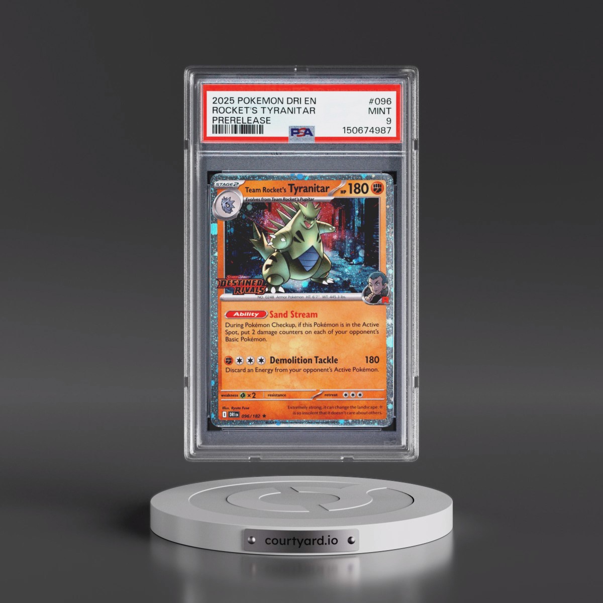 2025 Pokémon Dri EN-Destined Rivals #096 Team Rocket's Tyranitar - Prerelease (PSA 9 MINT)