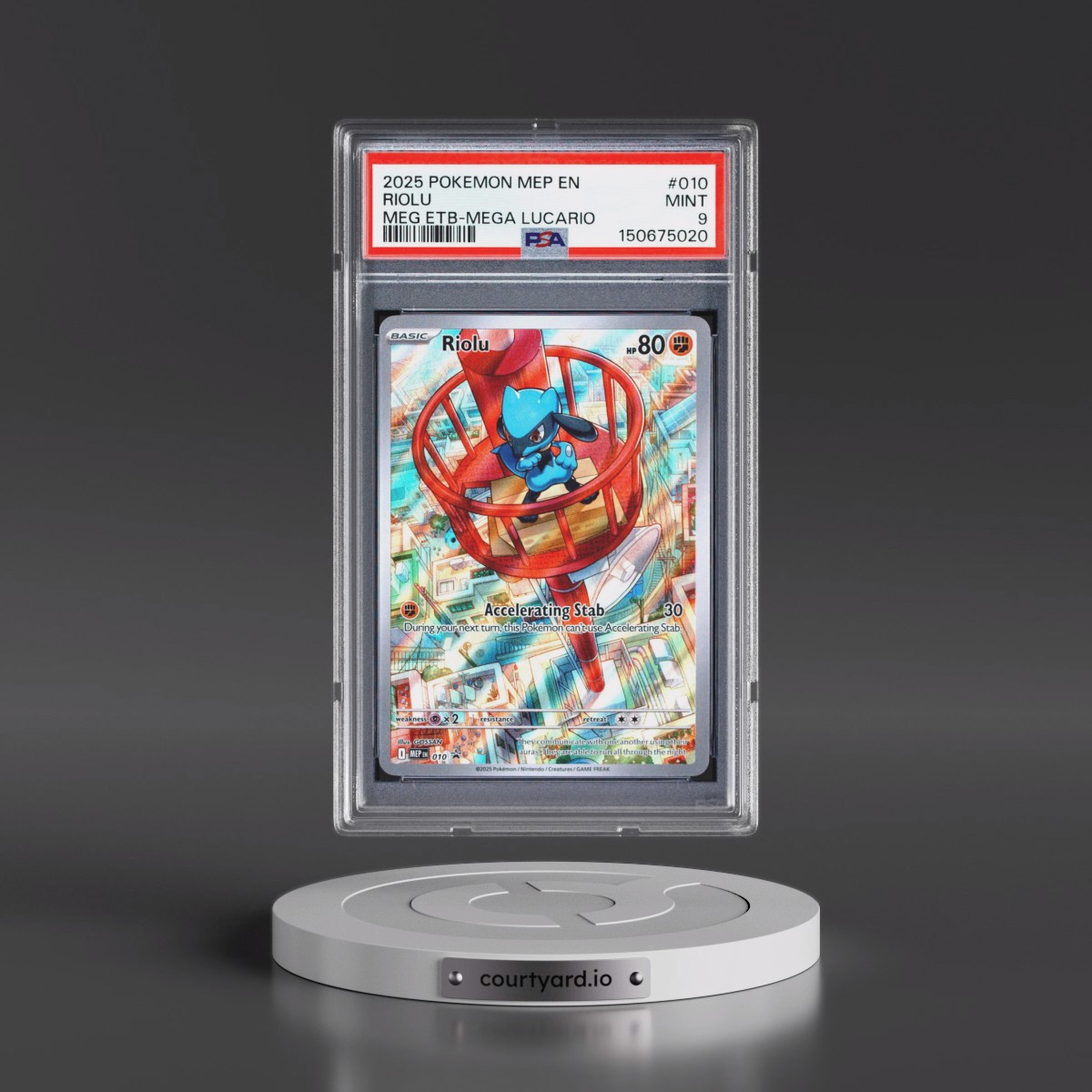 2025 Pokémon Mep EN-Me Black Star Promo #010 Riolu - Mega Evolution Elite Trainer Box-Mega Lucario (PSA 9 MINT)