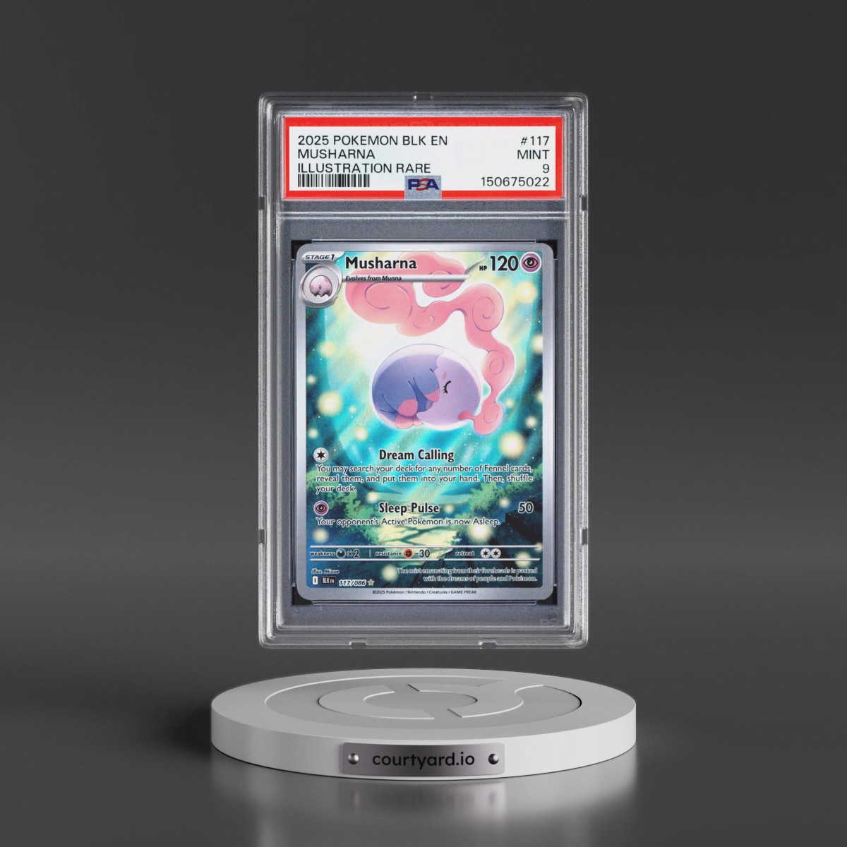 2025 Pokémon Blk EN-Black Bolt #117 Musharna - Illustration Rare (PSA 9 MINT)