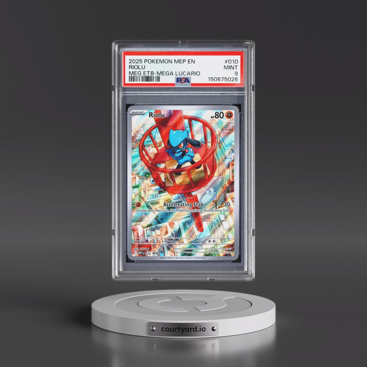2025 Pokémon Mep EN-Me Black Star Promo #010 Riolu - Mega Evolution Elite Trainer Box-Mega Lucario (PSA 9 MINT)