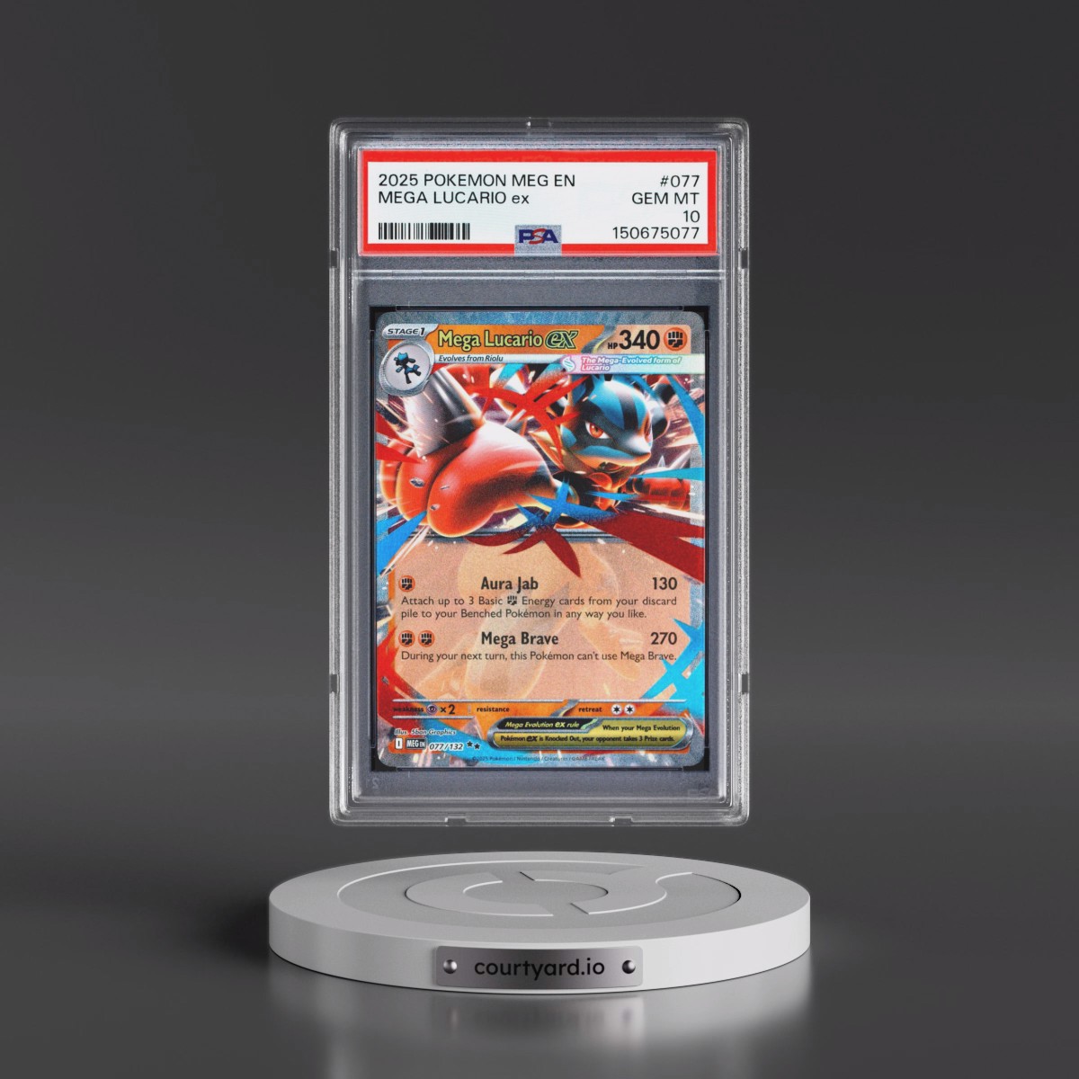 2025 Pokémon Meg EN-Mega Evolution #077 Mega Lucario EX - Holo (PSA 10 GEM MINT)