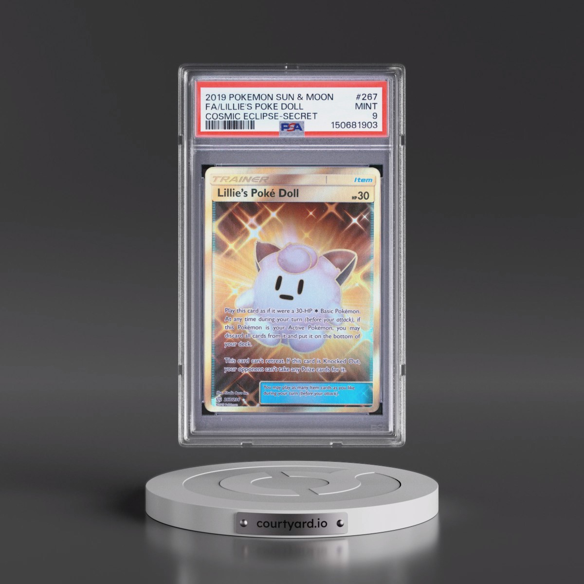 2019 Pokémon Sun & Moon Cosmic Eclipse #267 Lillie's Poke Doll - Full Art Secret (PSA 9 MINT)
