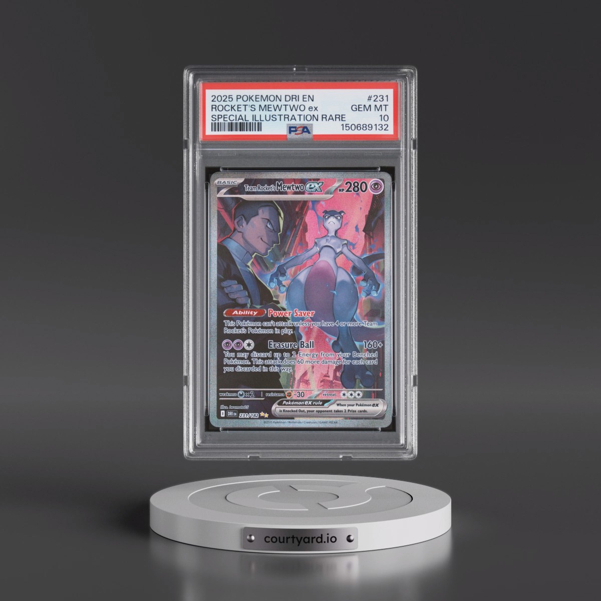 2025 Pokémon Dri EN-Destined Rivals #231 Team Rocket's Mewtwo EX - Holo Special Illustration Rare (PSA 10 GEM MINT)