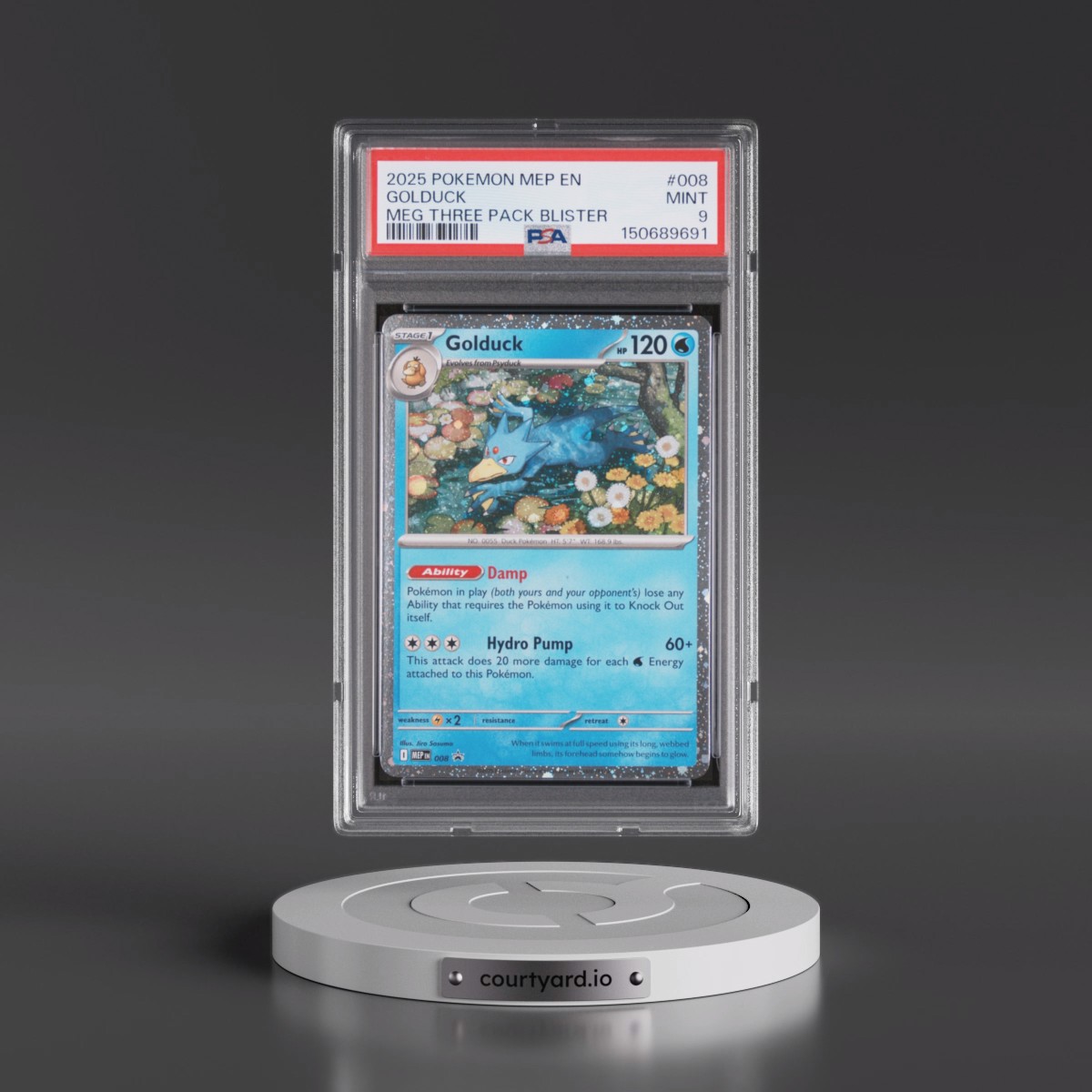 2025 Pokémon Mep EN-Me Black Star Promo Golduck - Mega Evolution Three Pack Blister #008 PSA 9