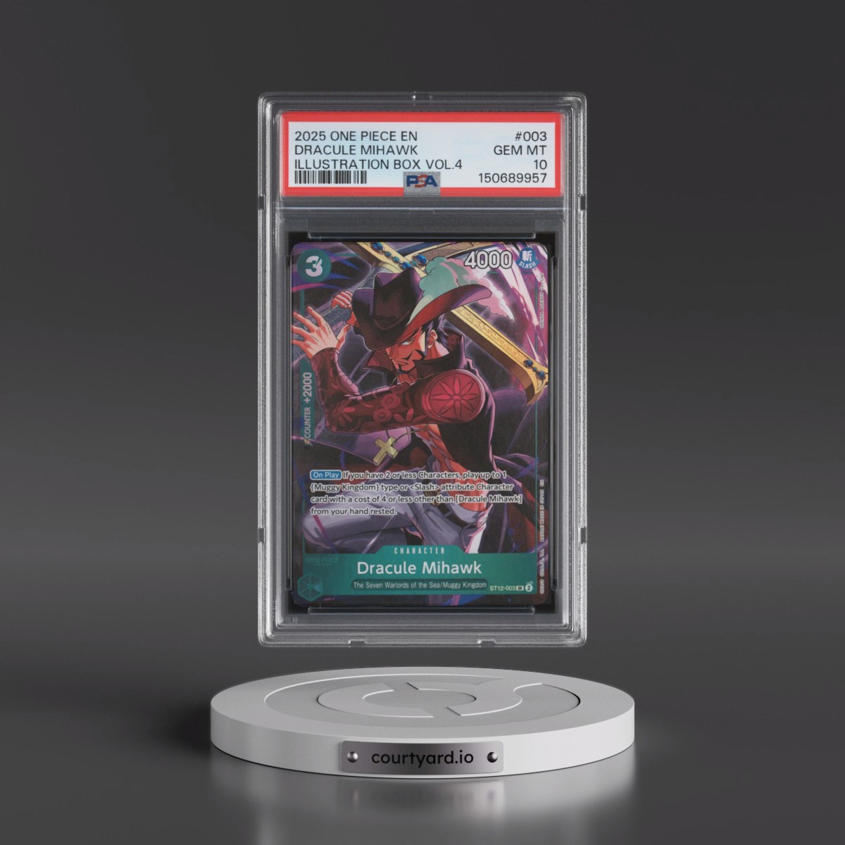 2025 One Piece Promos #003 Dracule Mihawk - Illustration Box Vol.4 (PSA 10 GEM MINT)