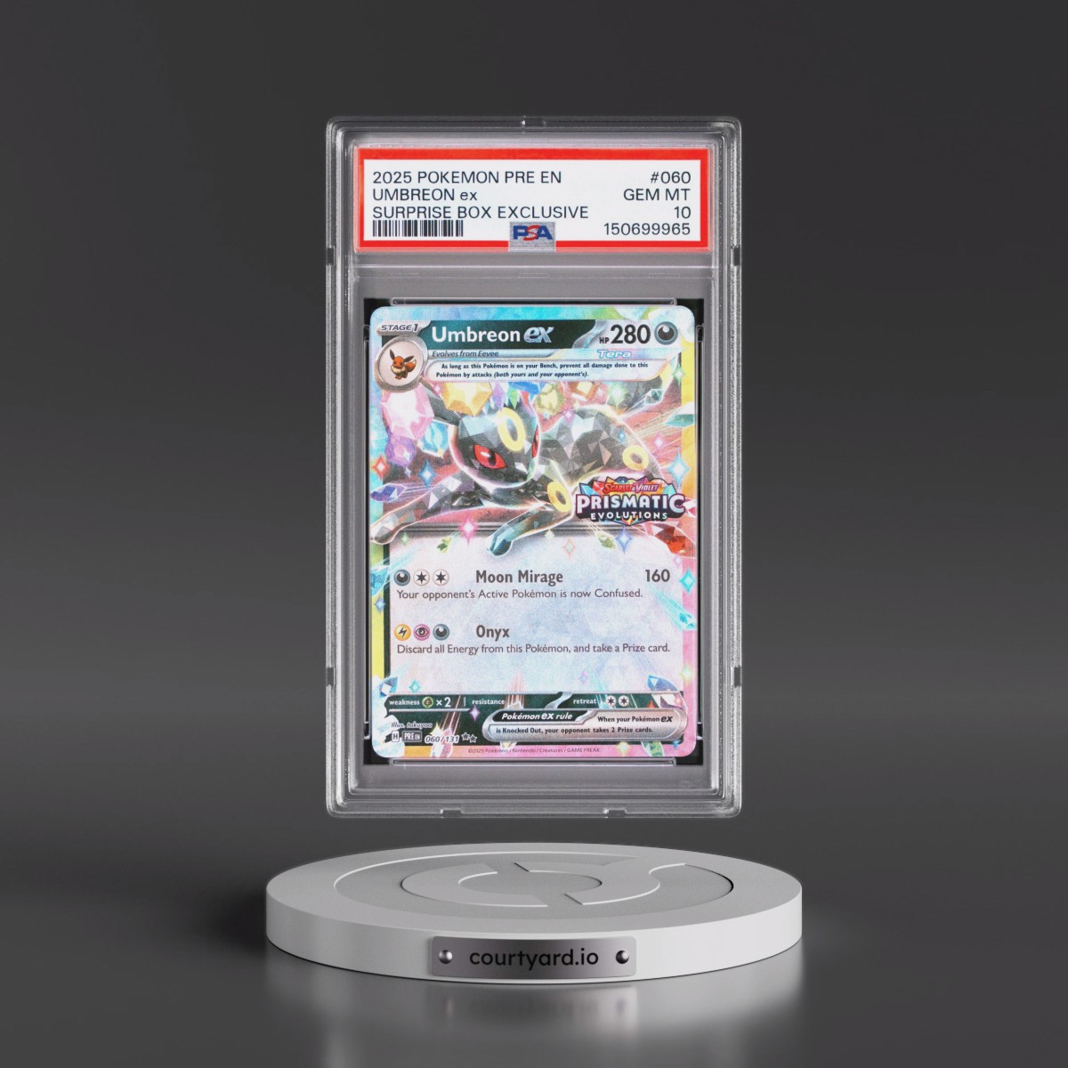 2025 Pokémon Pre EN-Prismatic Evolutions #060 Umbreon EX - Holo Surprise Box Exclusive (PSA 10 GEM MINT)