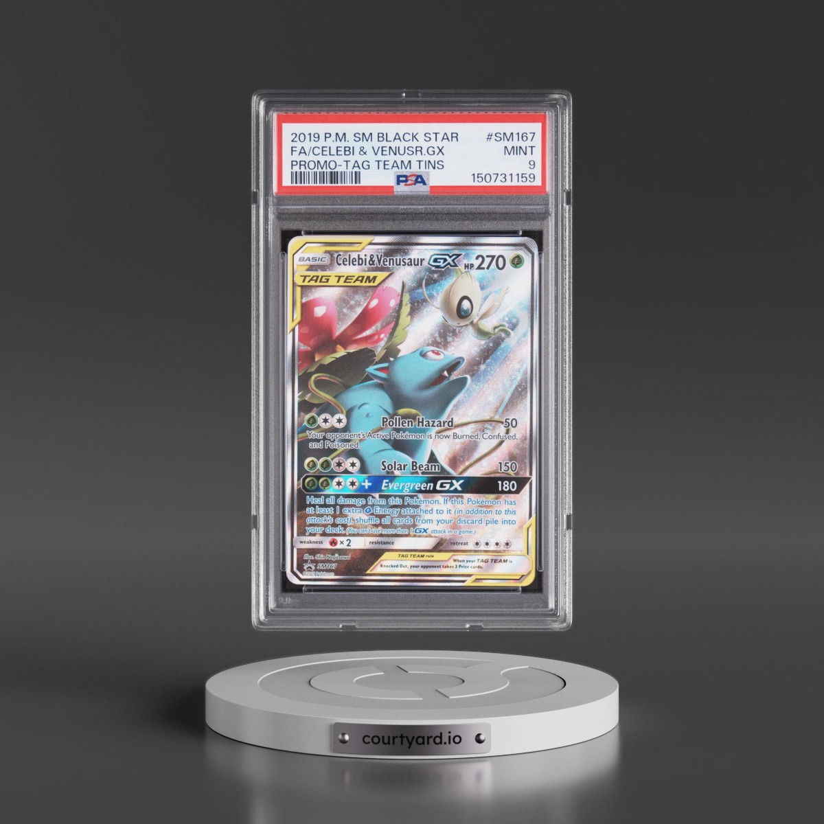 2019 Pokémon SM Black Star Promo #SM167 Celebi & Venusaur GX - Holo Full Art Tag Team Tins (PSA 9 MINT)