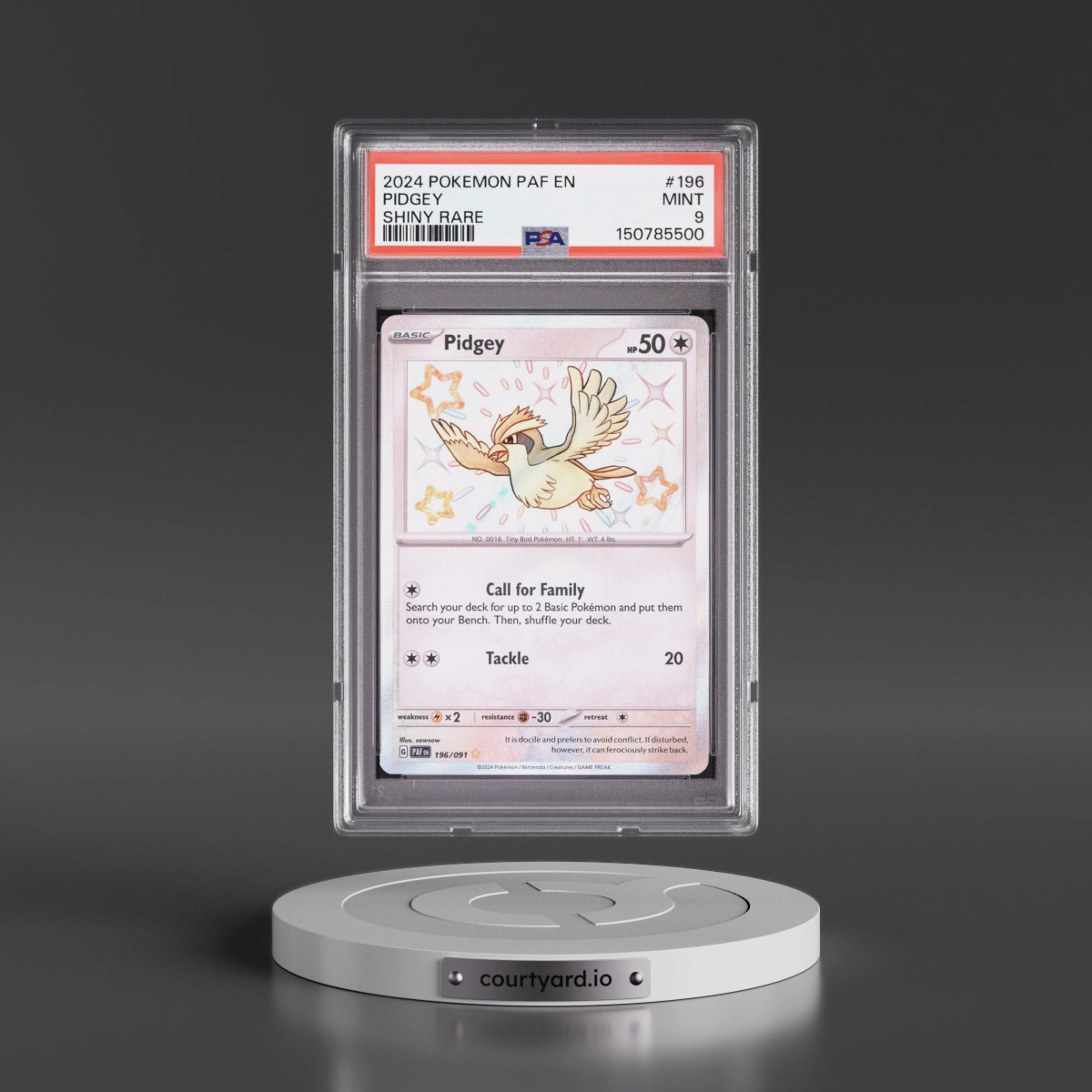 2024 Pokémon Paf EN-Paldean Fates #196 Pidgey - Shiny Rare (PSA 9 MINT)