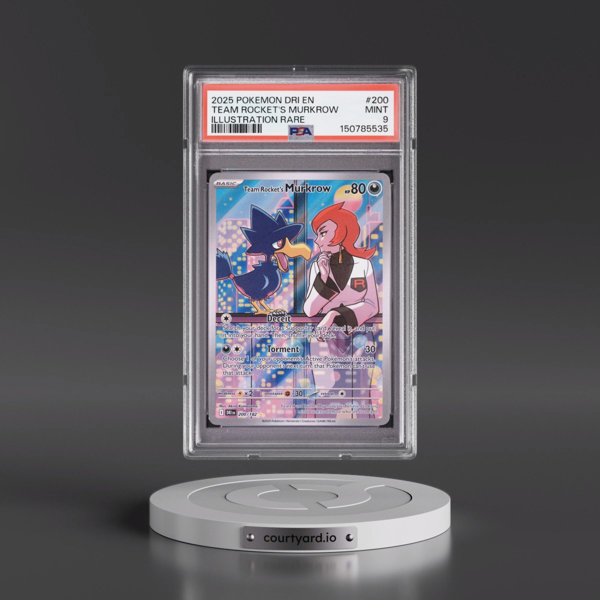 2025 Pokémon Dri EN-Destined Rivals #200 Team Rocket's Murkrow - Illustration Rare (PSA 9 MINT)