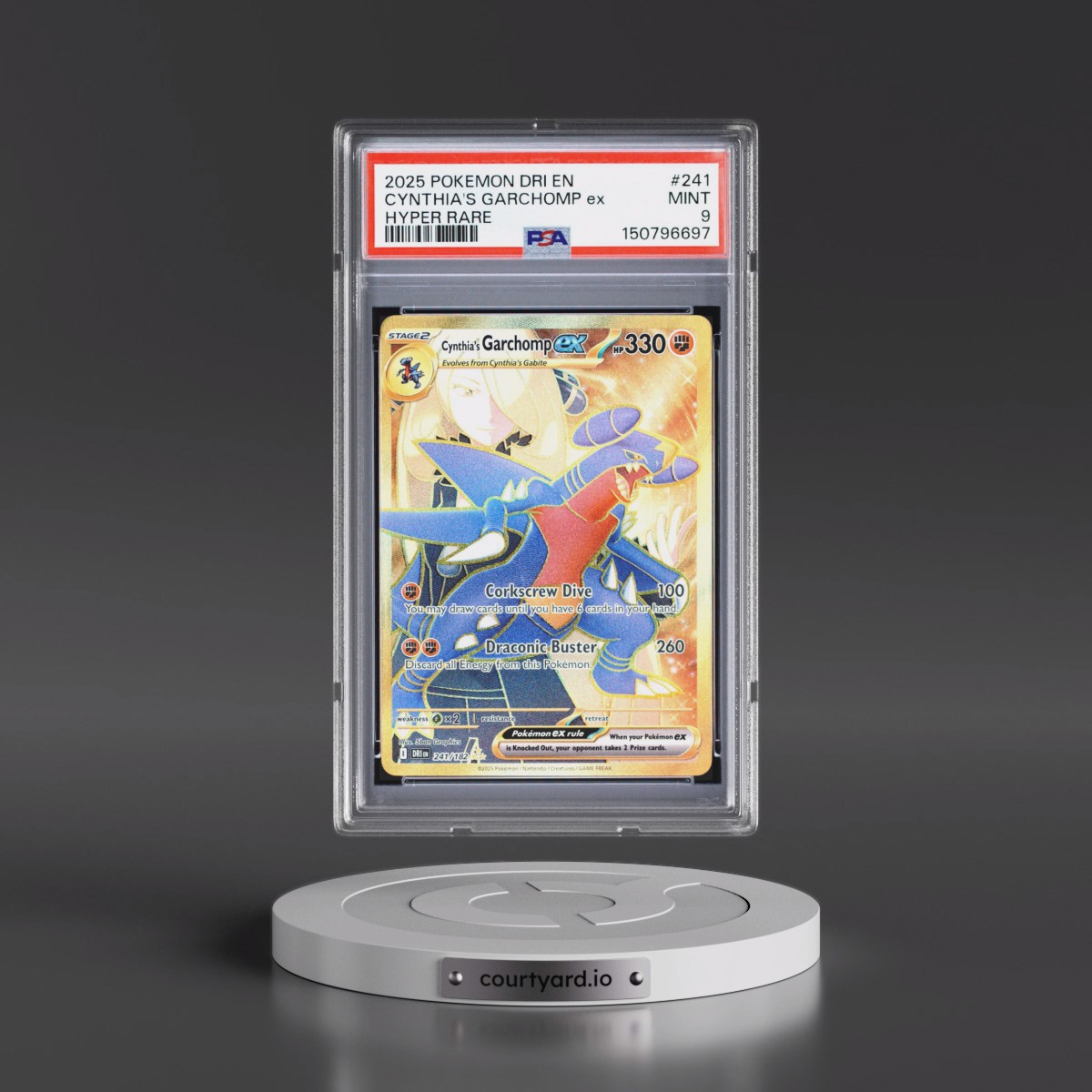 2025 Pokémon Dri EN-Destined Rivals #241 Cynthia's Garchomp EX - Holo Hyper Rare (PSA 9 MINT)