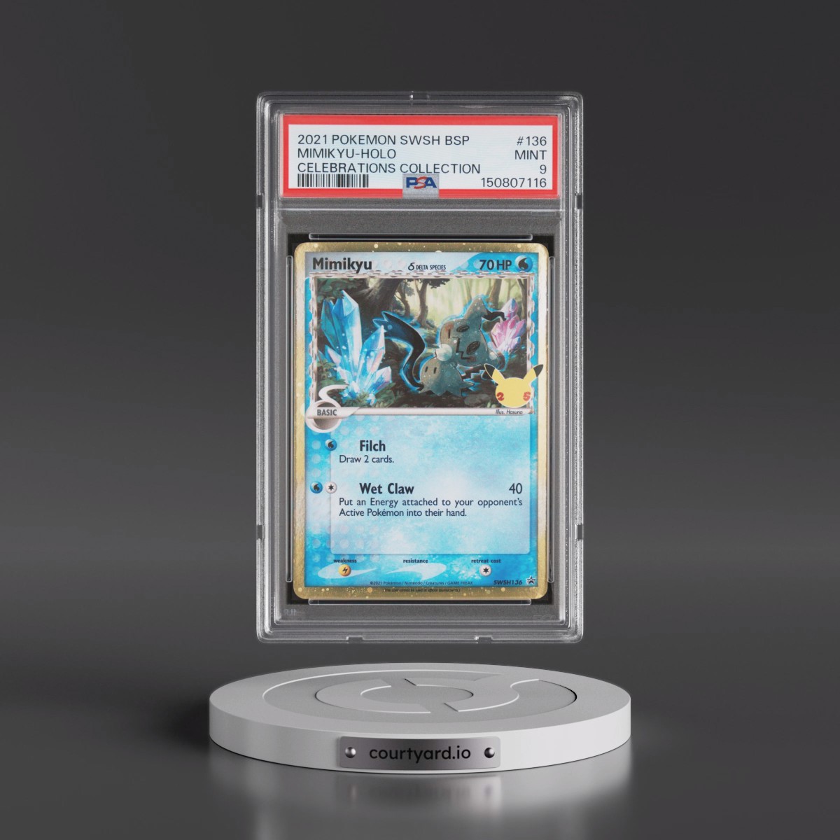 2021 Pokémon Swsh Black Star Promo #136 Mimikyu - Holo Celebrations Collection (PSA 9 MINT)