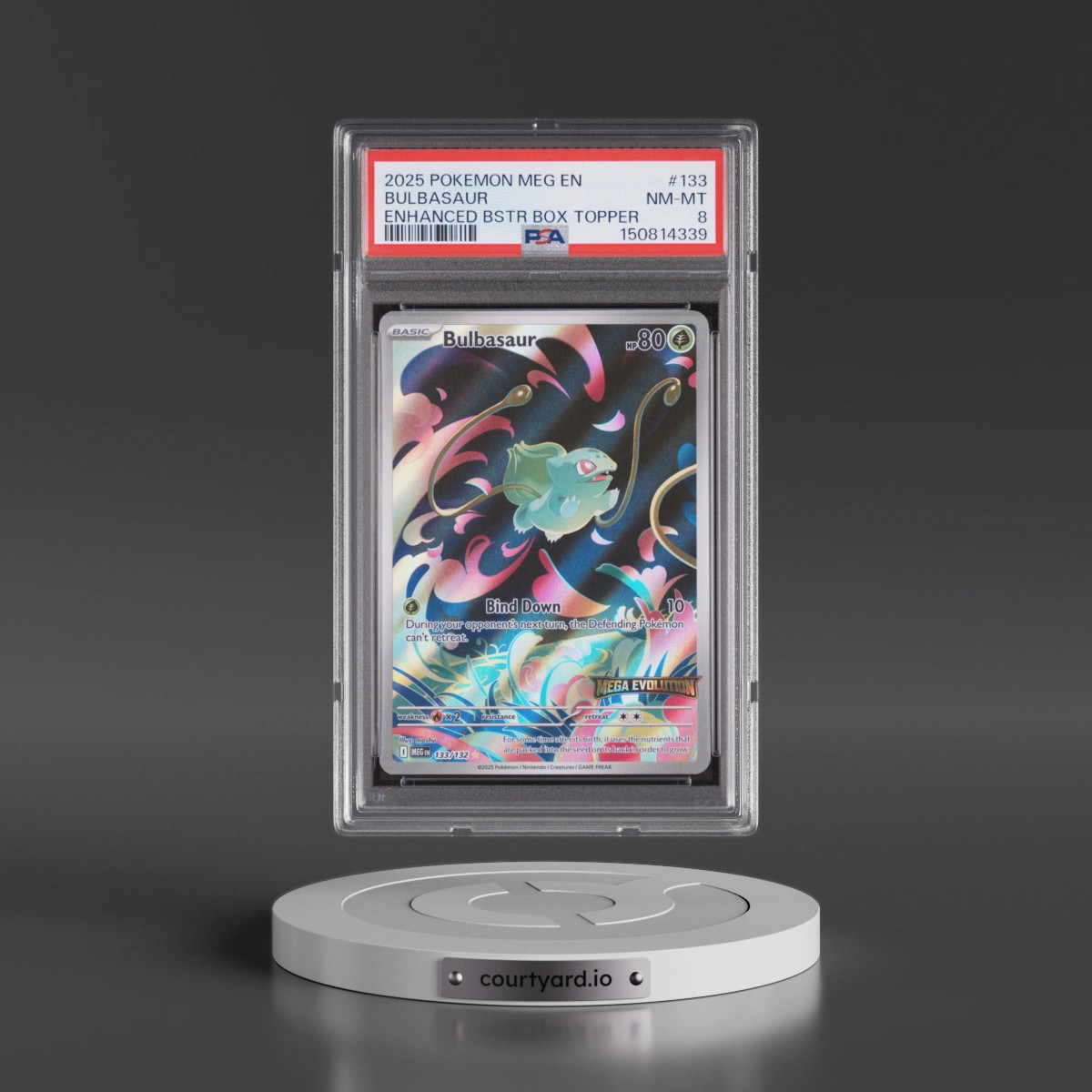 2025 Pokémon Meg EN-Mega Evolution #133 Bulbasaur - Enhanced Booster Box Topper (PSA 8 NM-MT)