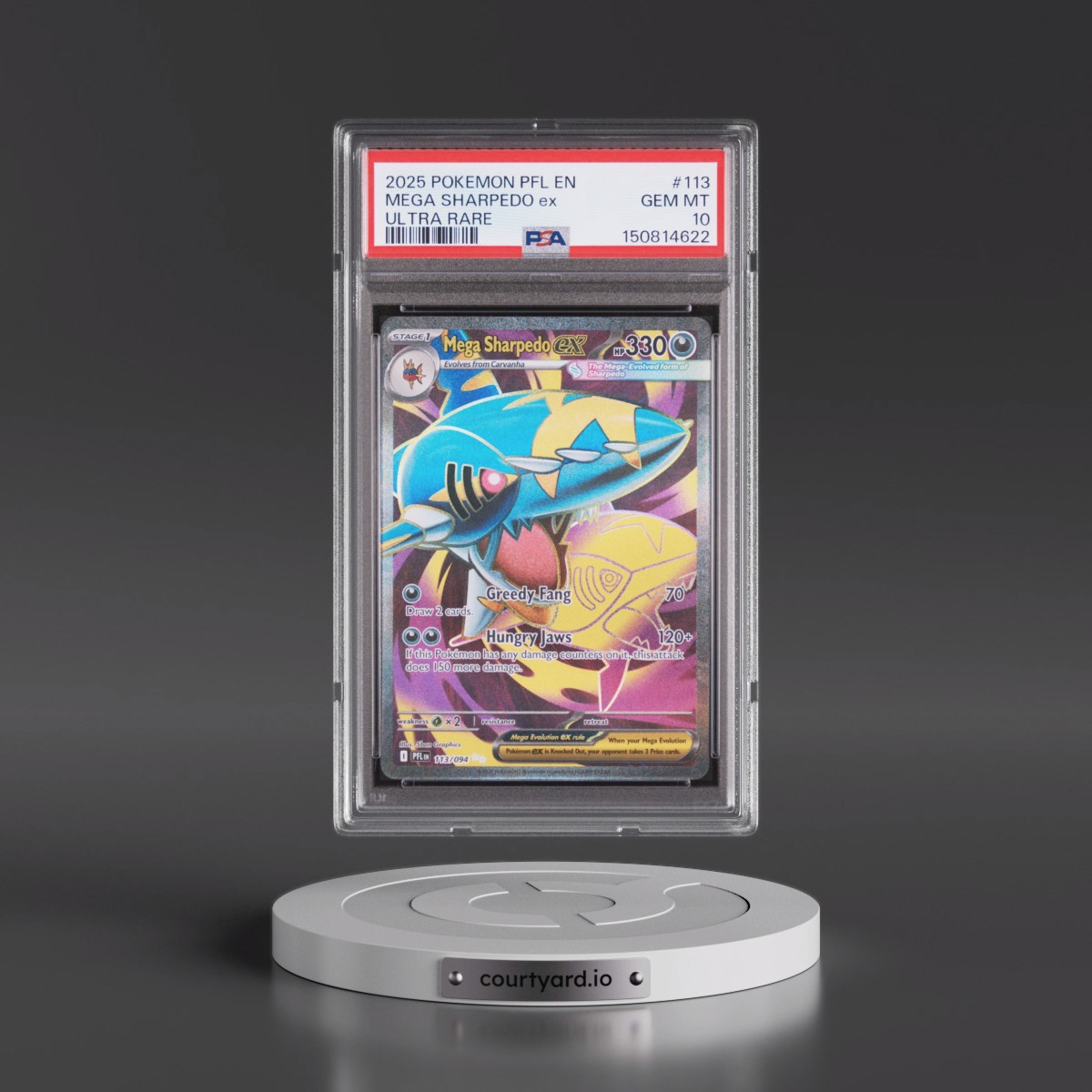 2025 Pokémon Pfl EN-Phantasmal Flames #113 Mega Sharpedo EX - Holo Ultra Rare (PSA 10 GEM MINT)