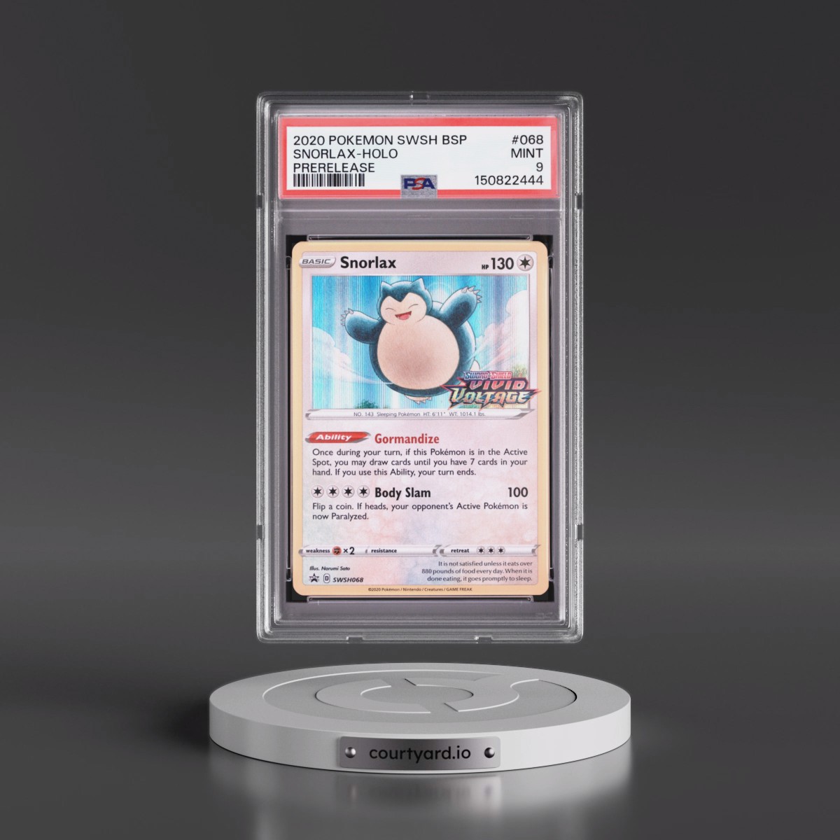 2020 Pokémon Swsh Black Star Promo #068 Snorlax - Holo Prerelease (PSA 9 MINT)