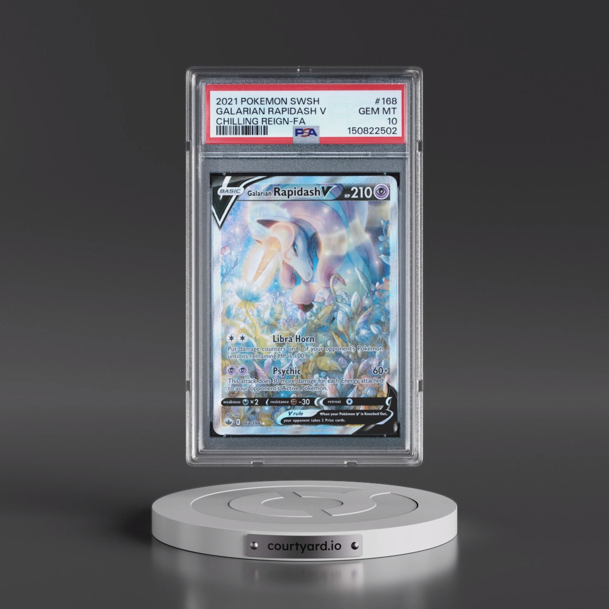 2021 Pokémon Sword & Shield Chilling Reign #168 Galarian Rapidash V - Holo Full Art (PSA 10 GEM MINT)