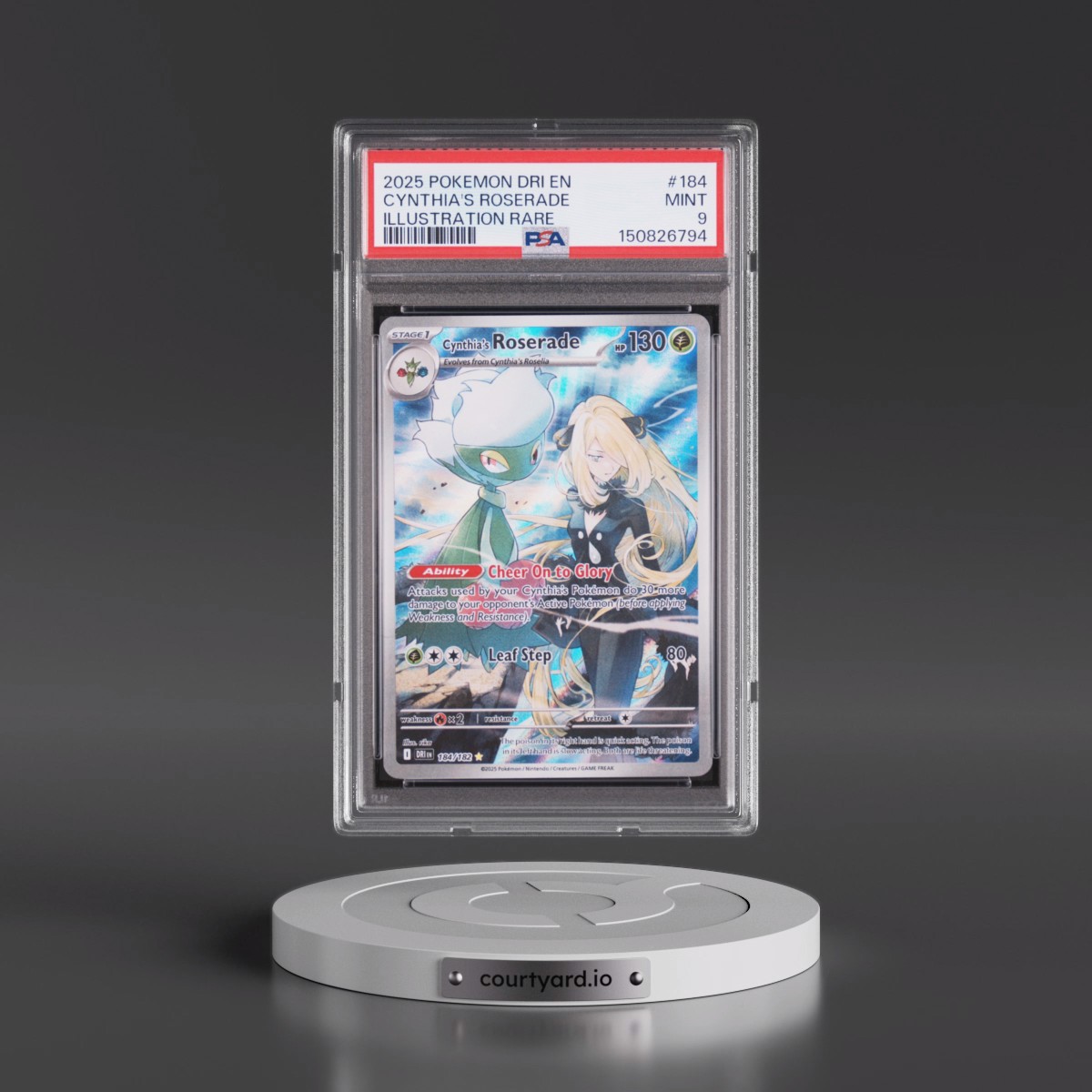 2025 Pokémon Dri EN-Destined Rivals #184 Cynthia's Roserade - Illustration Rare (PSA 9 MINT)