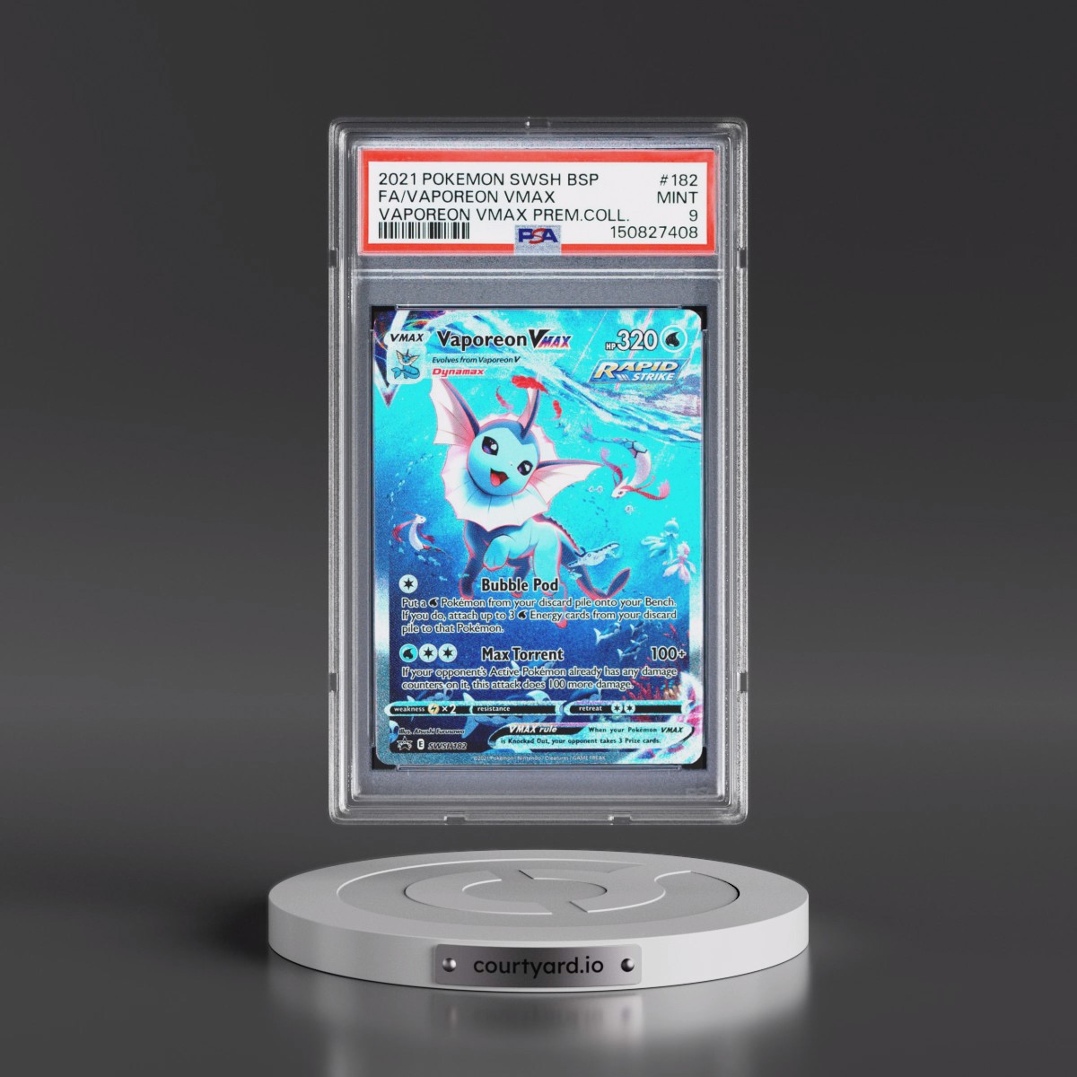 2021 Pokémon Swsh Black Star Promo #182 Vaporeon Vmax - Full Art Vaporeon Vmax Premium Collection (PSA 9 MINT)