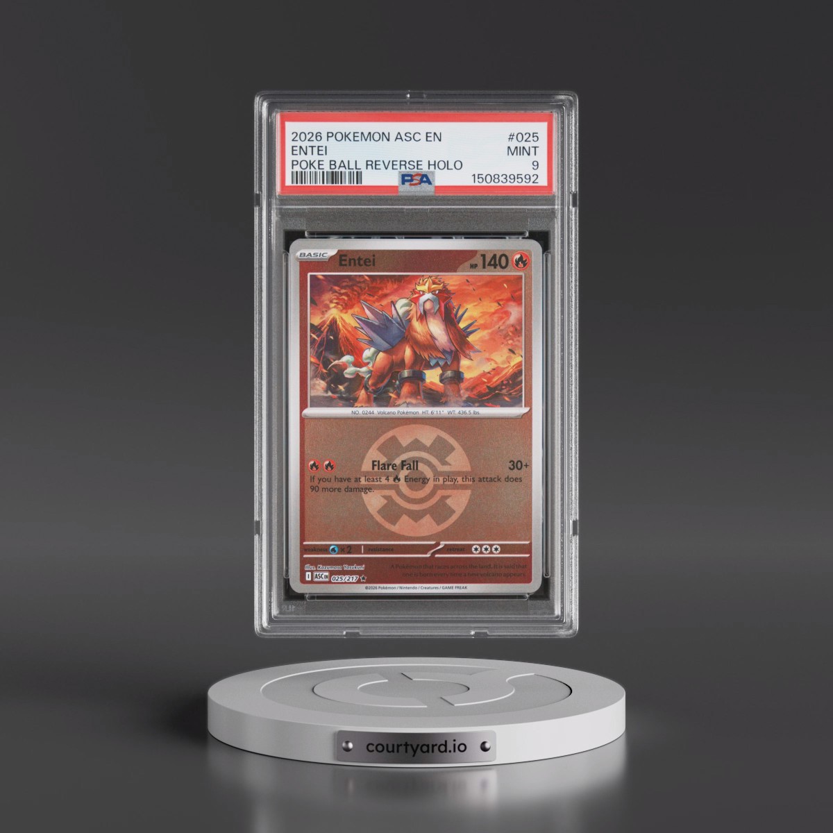 2026 Pokémon Asc EN-Ascended Heroes #025 Entei - Reverse Holo Poke Ball (PSA 9 MINT)