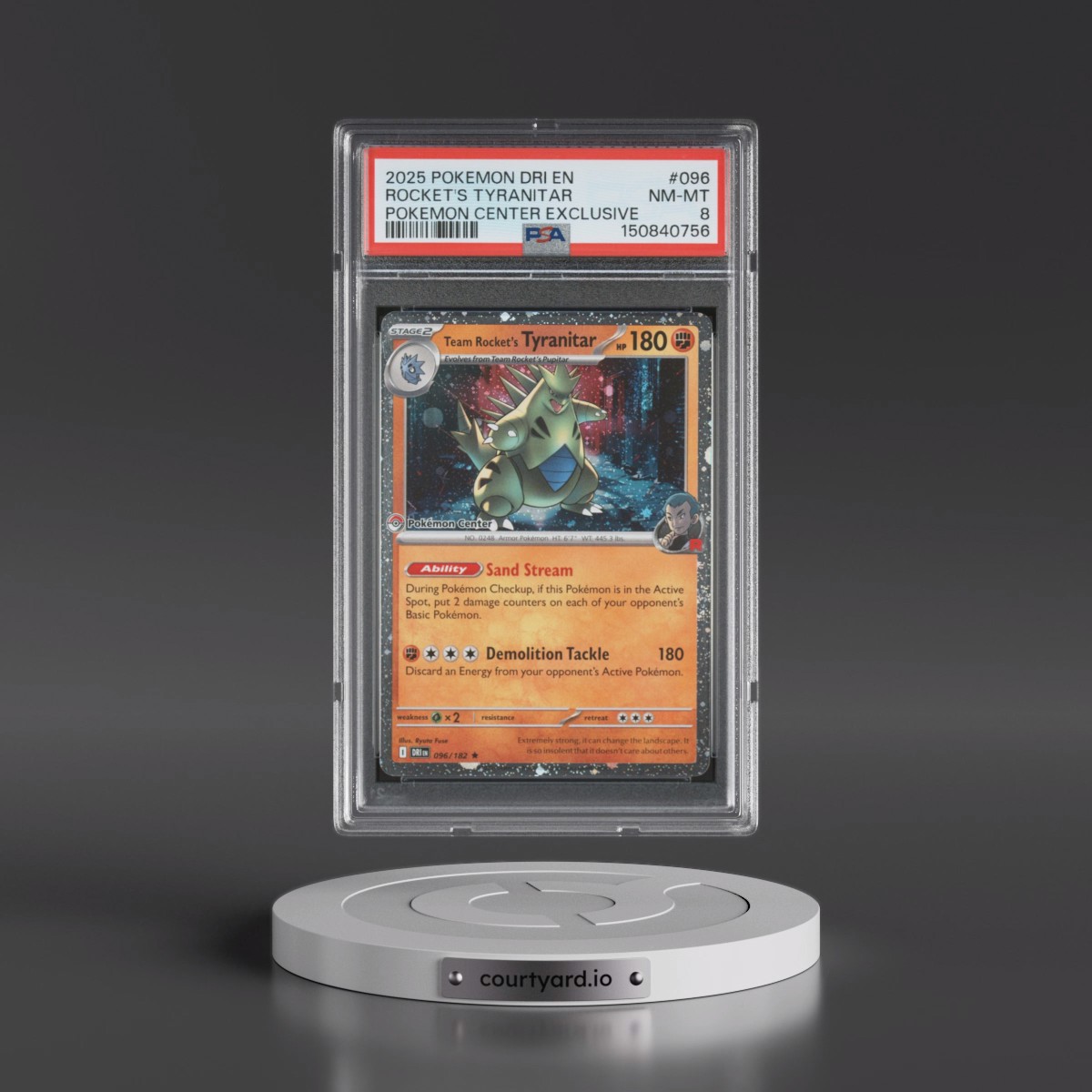 2025 Pokémon Dri EN-Destined Rivals #096 Team Rocket's Tyranitar - Pokemon Center Exclusive (PSA 8 NM-MT)