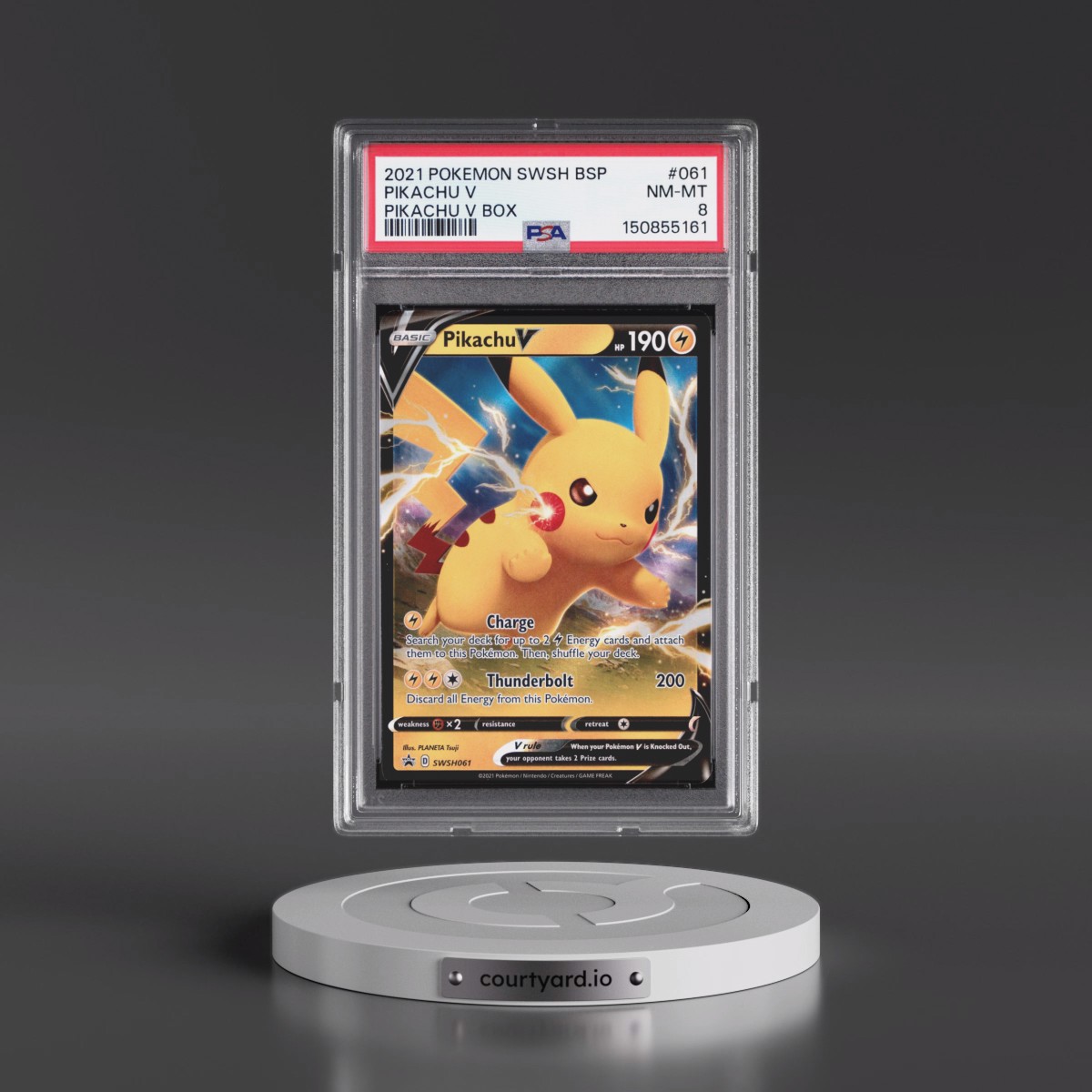 2021 Pokémon Swsh Black Star Promo #061 Pikachu V - Holo Pikachu V Box (PSA 8 NM-MT)