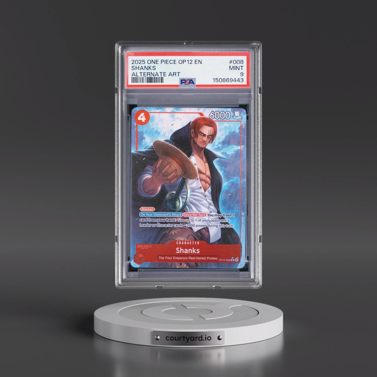2025 One Piece OP12-Legacy of the Master #008 Shanks - Alternate Art (PSA 9 MINT)