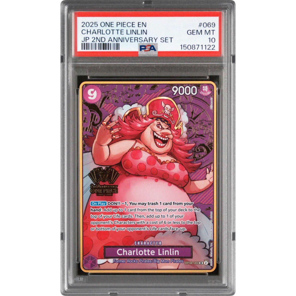 2025 One Piece Japanese 2nd Anniversary Set #069 Charlotte Linlin (PSA 10 GEM MINT)
