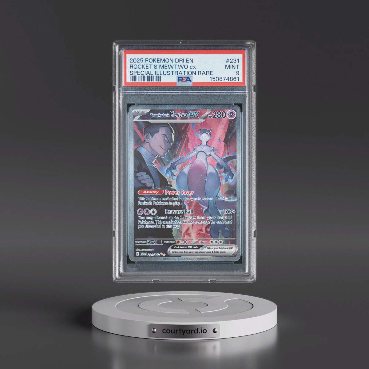 2025 Pokémon Dri EN-Destined Rivals #231 Team Rocket's Mewtwo EX - Holo Special Illustration Rare (PSA 9 MINT)