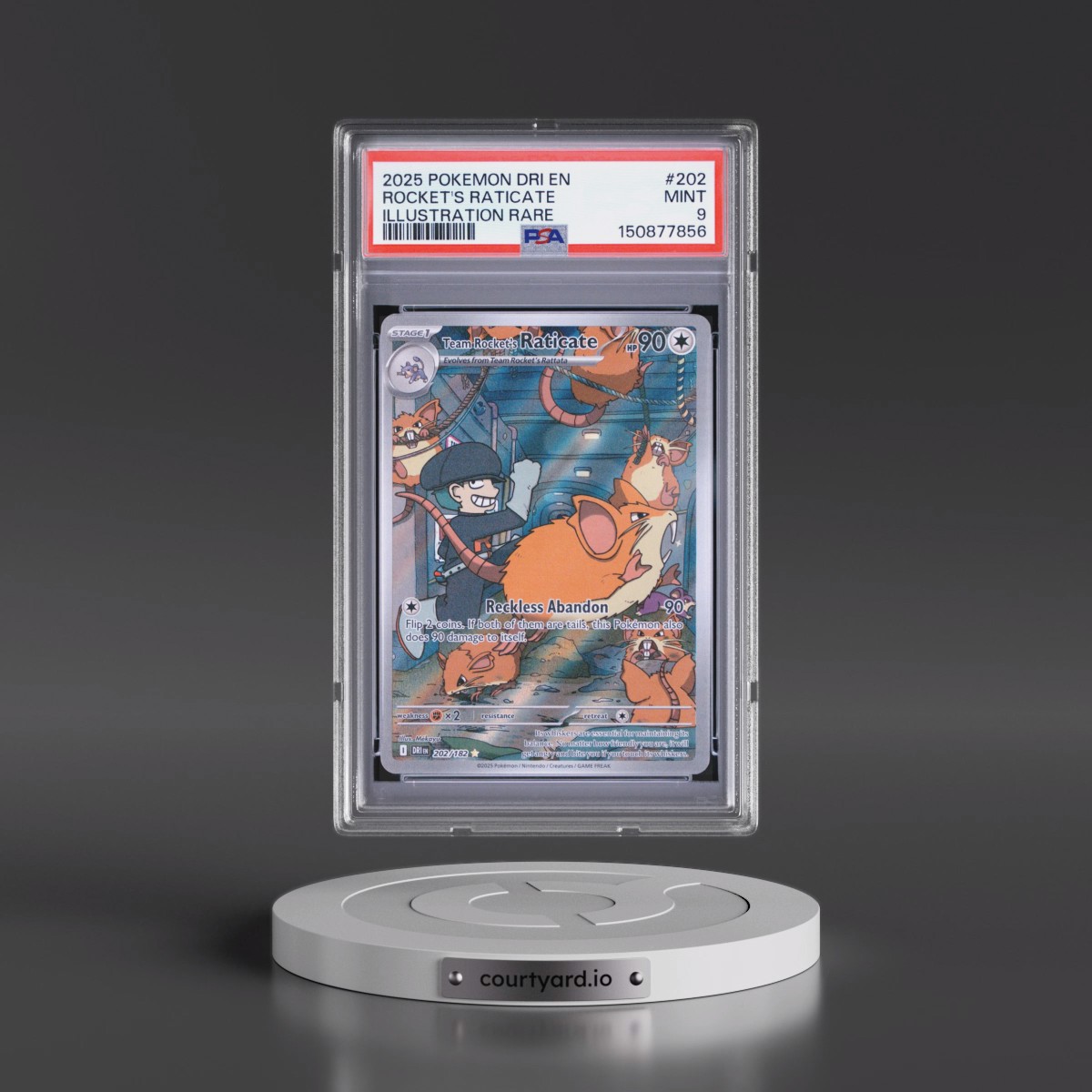 2025 Pokémon Dri EN-Destined Rivals #202 Team Rocket's Raticate - Illustration Rare (PSA 9 MINT)