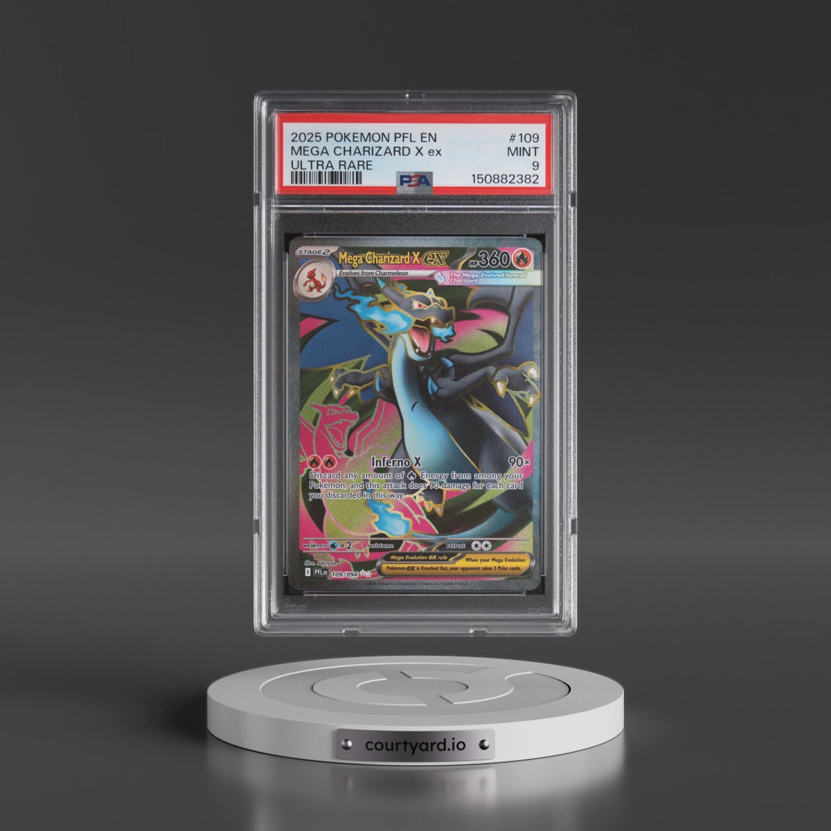 2025 Pokémon Pfl EN-Phantasmal Flames #109 Mega Charizard X EX - Holo Ultra Rare (PSA 9 MINT)