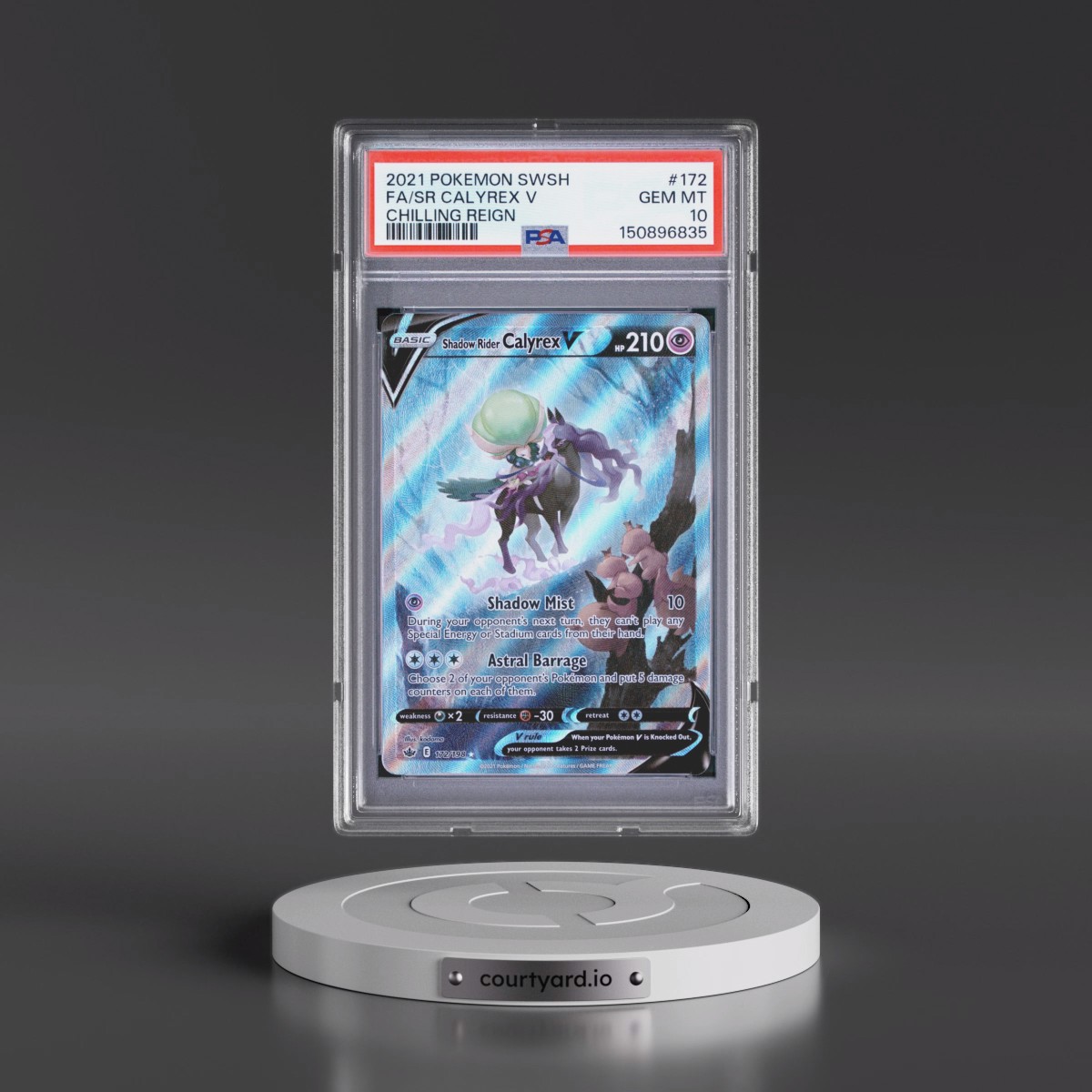2021 Pokémon Sword & Shield Chilling Reign #172 Shadow Rider Calyrex V - Holo Full Art (PSA 10 GEM MINT)