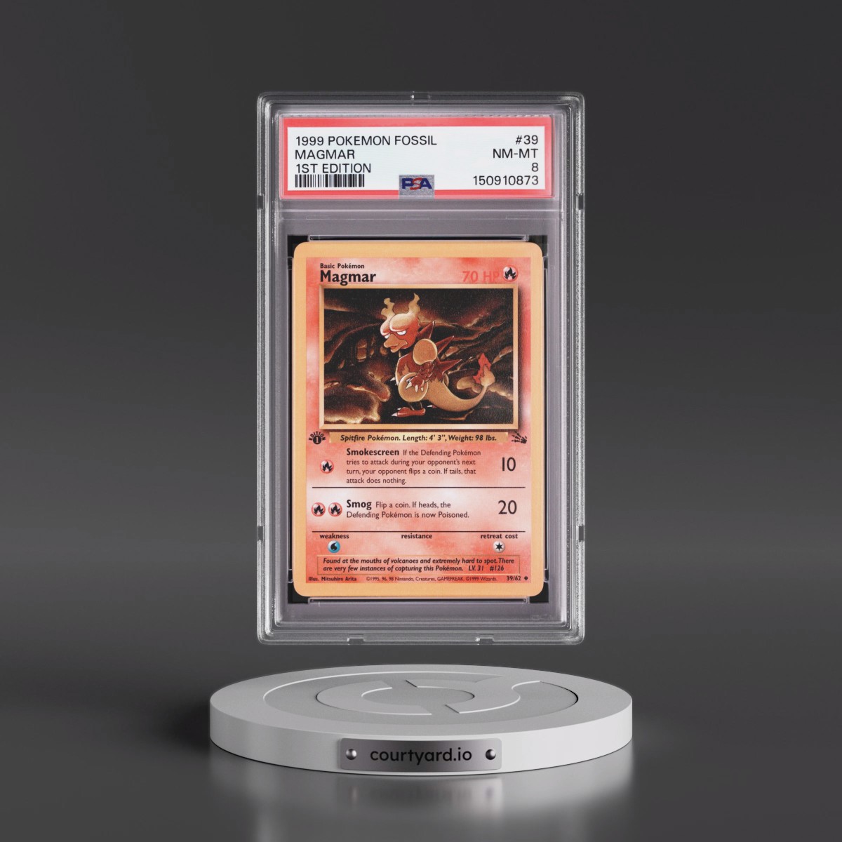1999 Pokémon Fossil #39 Magmar - 1st Edition (PSA 8 NM-MT)