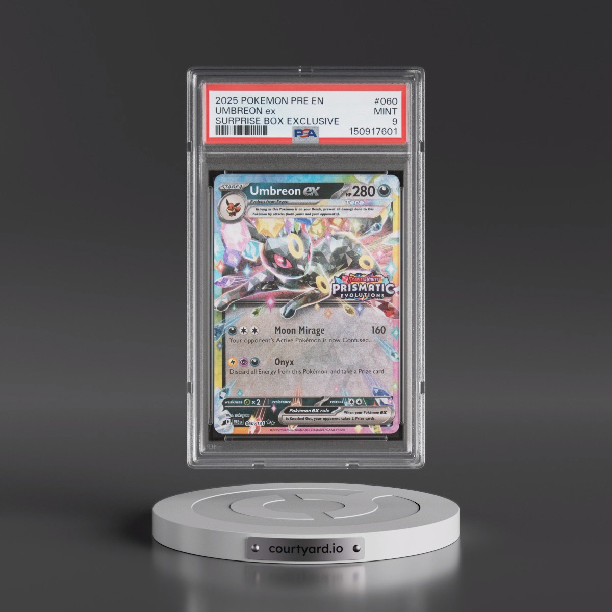 2025 Pokémon Pre EN-Prismatic Evolutions #060 Umbreon EX - Holo Surprise Box Exclusive (PSA 9 MINT)