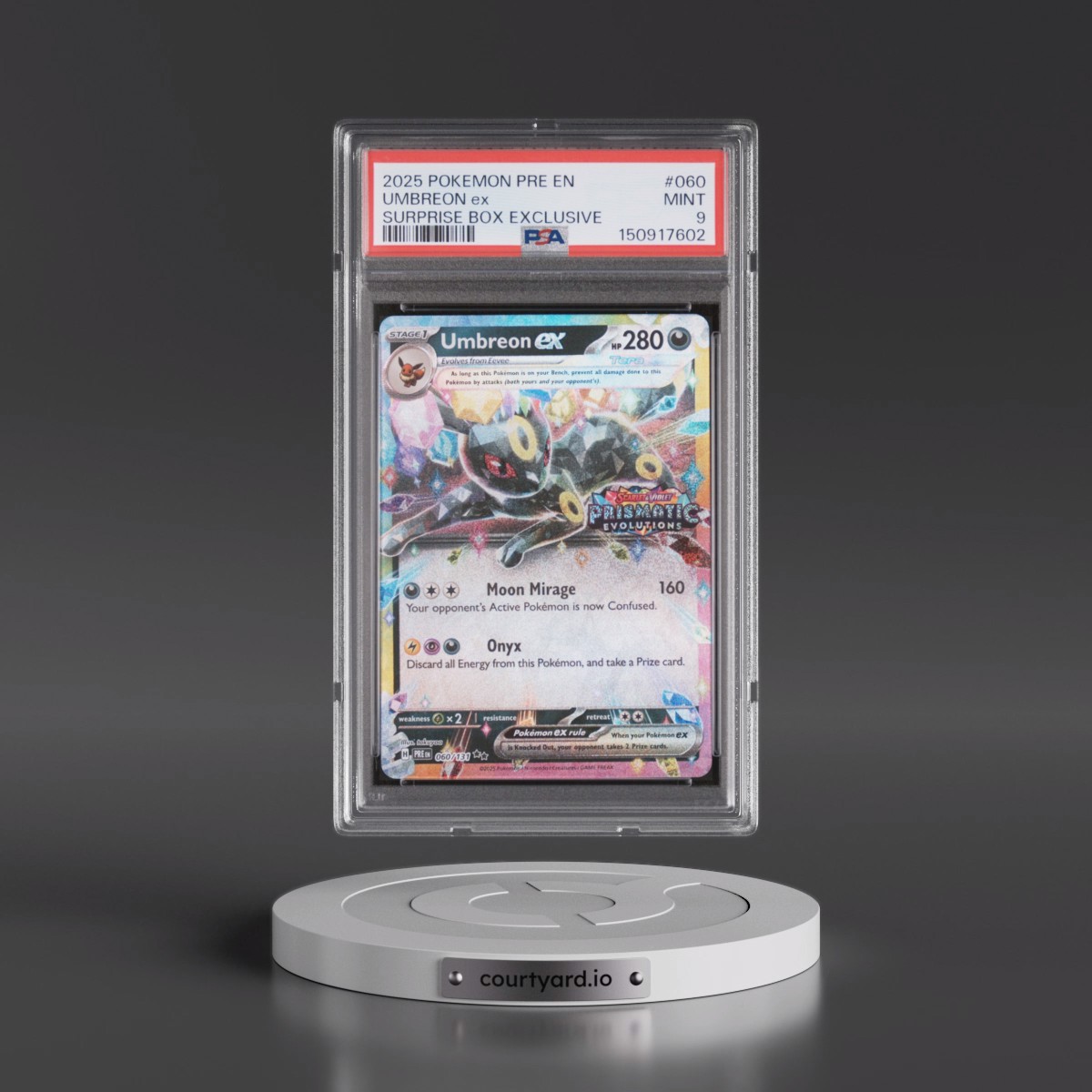 2025 Pokémon Pre EN-Prismatic Evolutions #060 Umbreon EX - Holo Surprise Box Exclusive (PSA 9 MINT)
