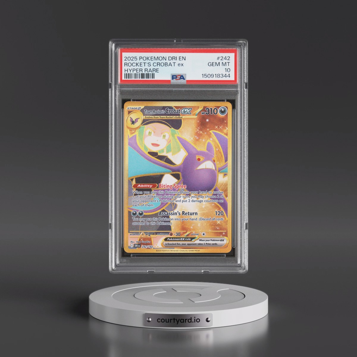 2025 Pokémon Dri EN-Destined Rivals #242 Team Rocket's Crobat EX - Holo Hyper Rare (PSA 10 GEM MINT)