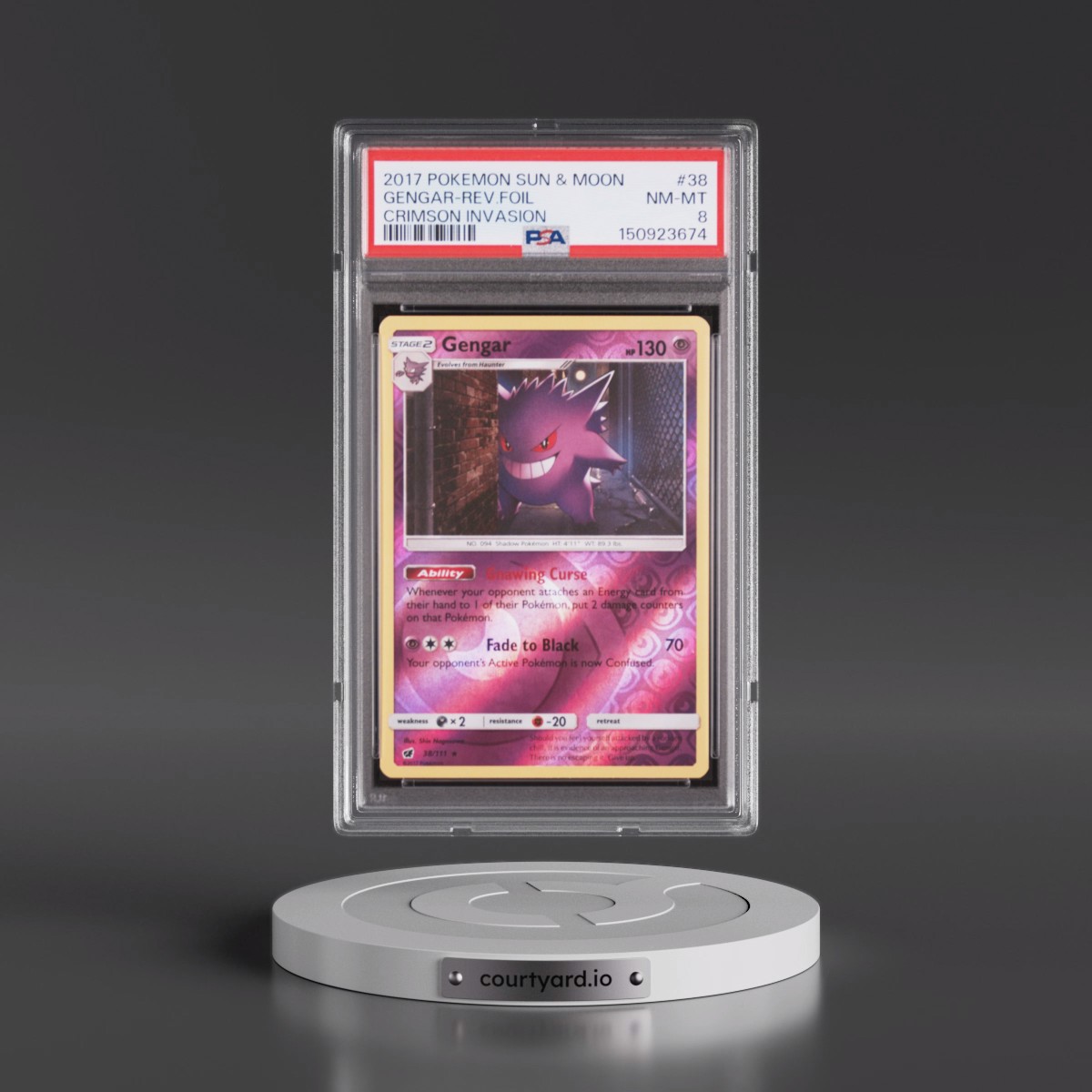 2017 Pokémon Sun & Moon Crimson Invasion #38 Gengar - Reverse Foil (PSA 8 NM-MT)